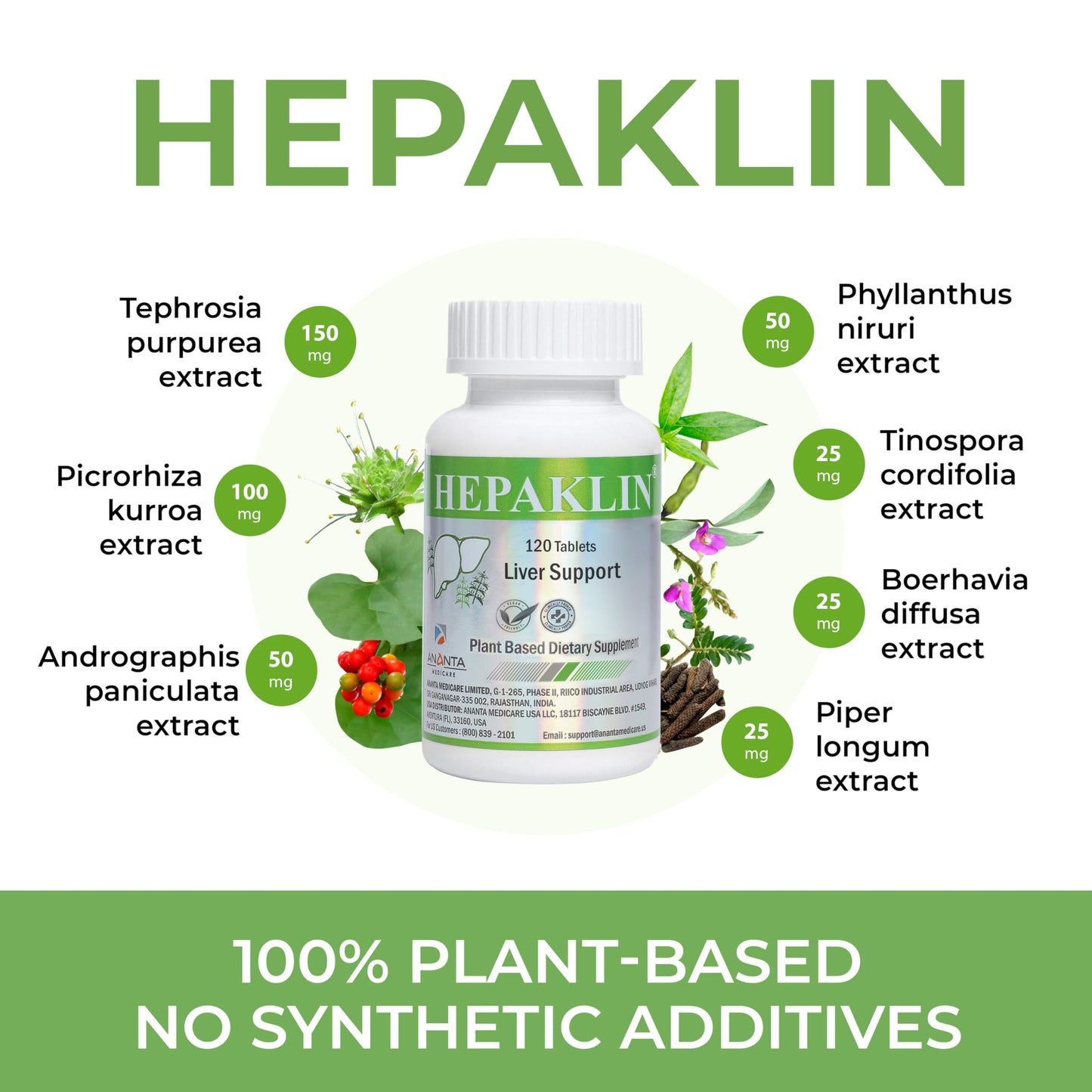 Ananta Medicare USA Hepaklin - Herbal Liver Health Supplement, Supports Detoxification, Liver Function & Digestive Wellness, 120 Tablets