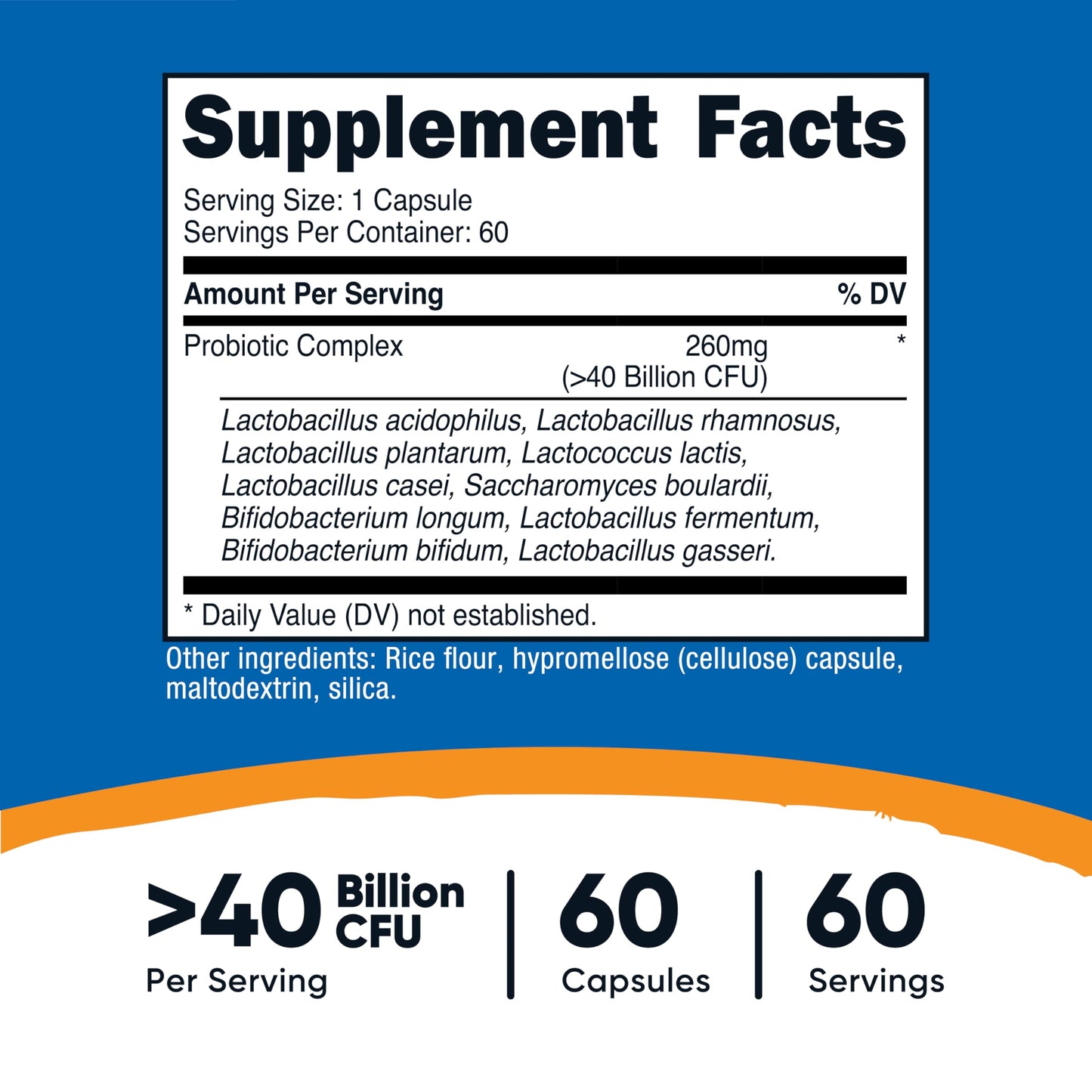 Nutricost Probiotic Complex (40 Billion CFU) Capsule, 60 Count