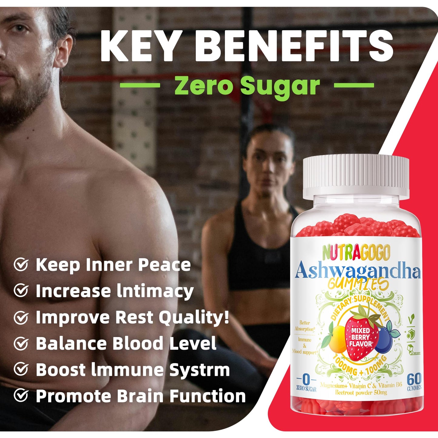 NUTRAGOGO Ashwagandha Gummies & Vitamin D3 Gummies 60 Count