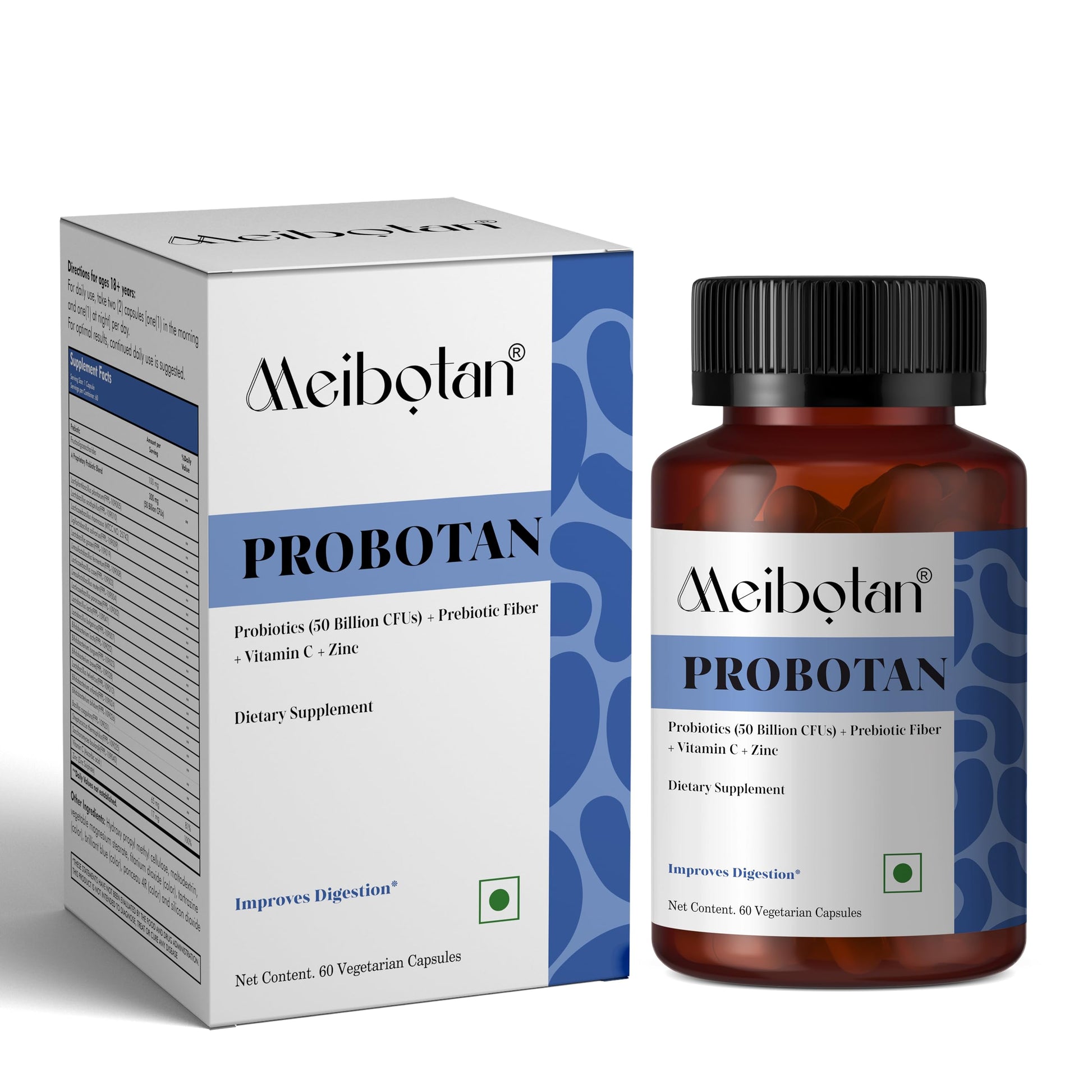 MEIBOTAN Probiotics 50 Billion CFU - 20 Strains +FOS - Immune, Digestive & Gut Health - for Women, 60 Capsules