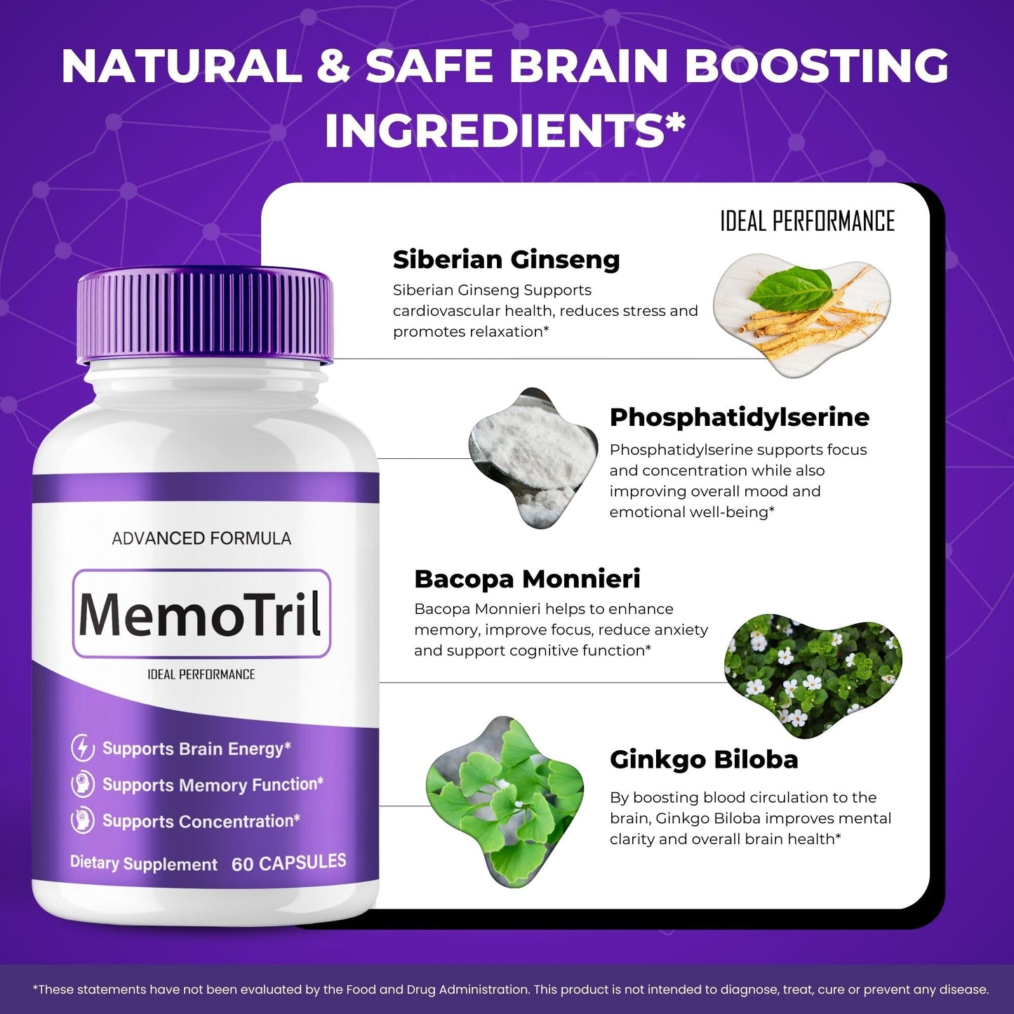 IDEAL PERFORMANCE MemoTril Memory Capsules, 120 Count