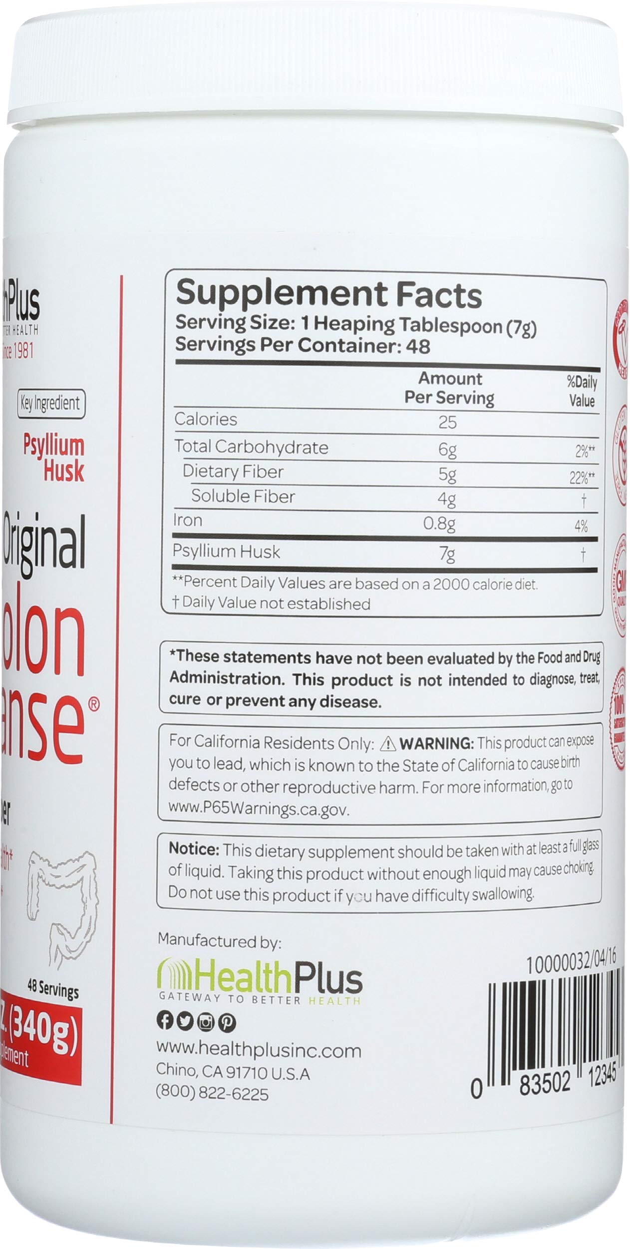 Health Plus Colon Cleanse Psyllium Powder 12 Ounce