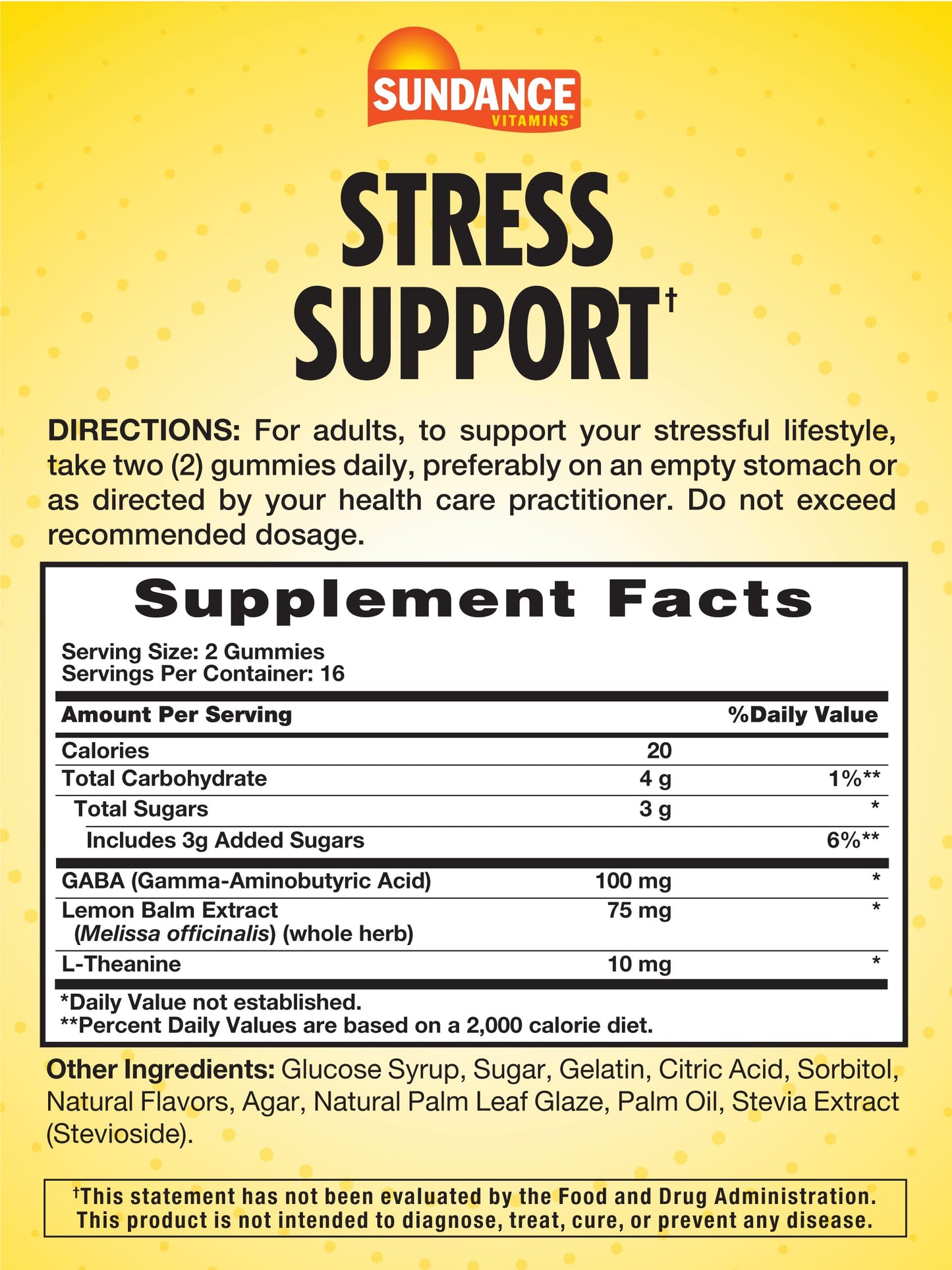 Sundance Stress Support Gummies with GABA and Lemon Balm, 32 Count