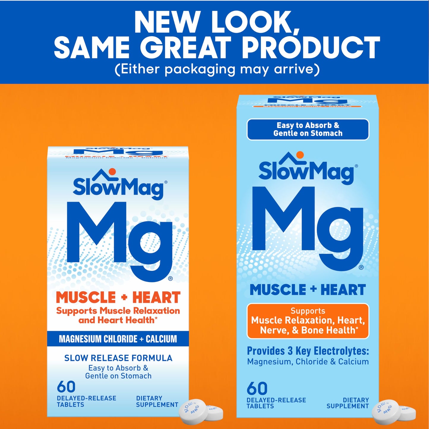 Slow-Mag Muscle & Heart Magnesium Chloride Supplement with Calcium Tablet, 60 Count