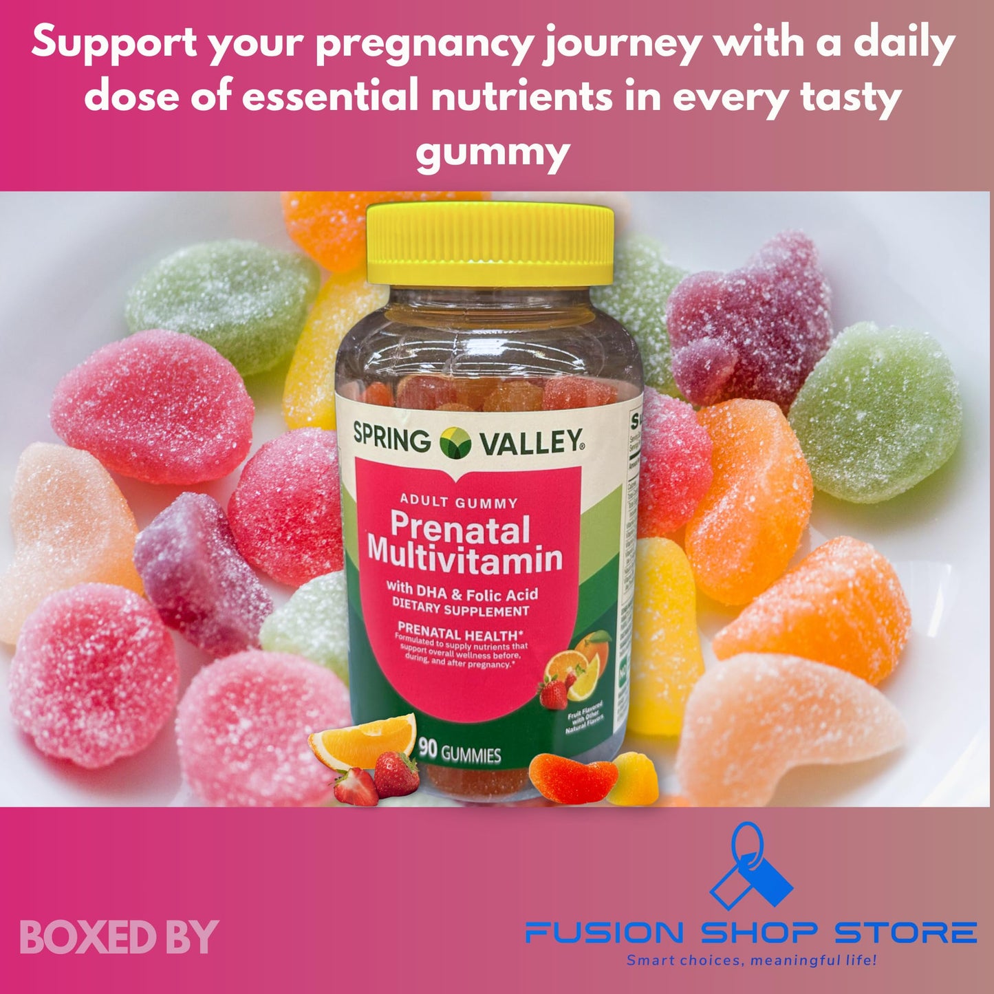 Fusion Shop Store Prenatal Gummies Multivitamin with DHA and Folic Acid, 90 Gummies