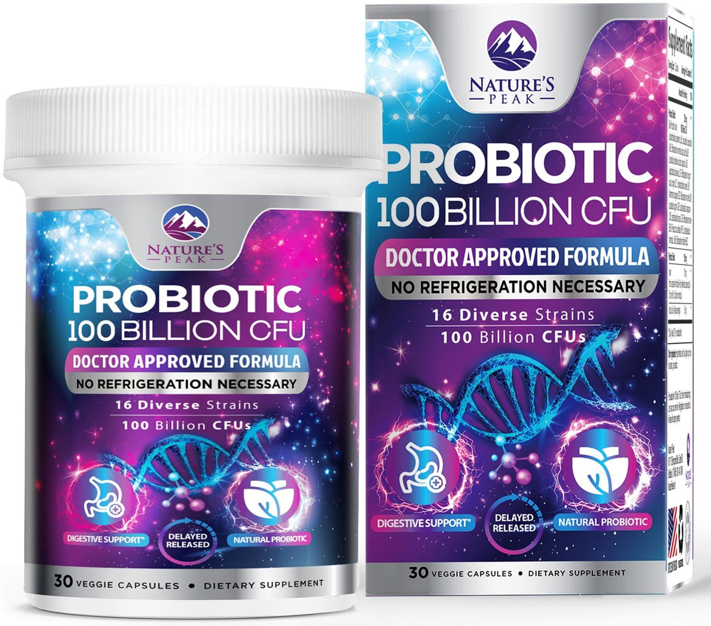 Nature's Peak Premium Probiotics 100 Billion CFU Per Capsule, 16 Strains + Prebiotics, Women's & Men's Gut Health, Immune Support, Digestive Health & Occasional Constipation & Gas, 30 Capsules