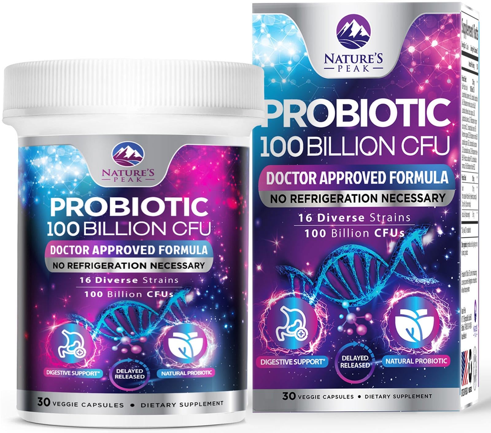 Nature's Peak Premium Probiotics 100 Billion CFU Per Capsule, 16 Strains + Prebiotics, Women's & Men's Gut Health, Immune Support, Digestive Health & Occasional Constipation & Gas, 30 Capsules