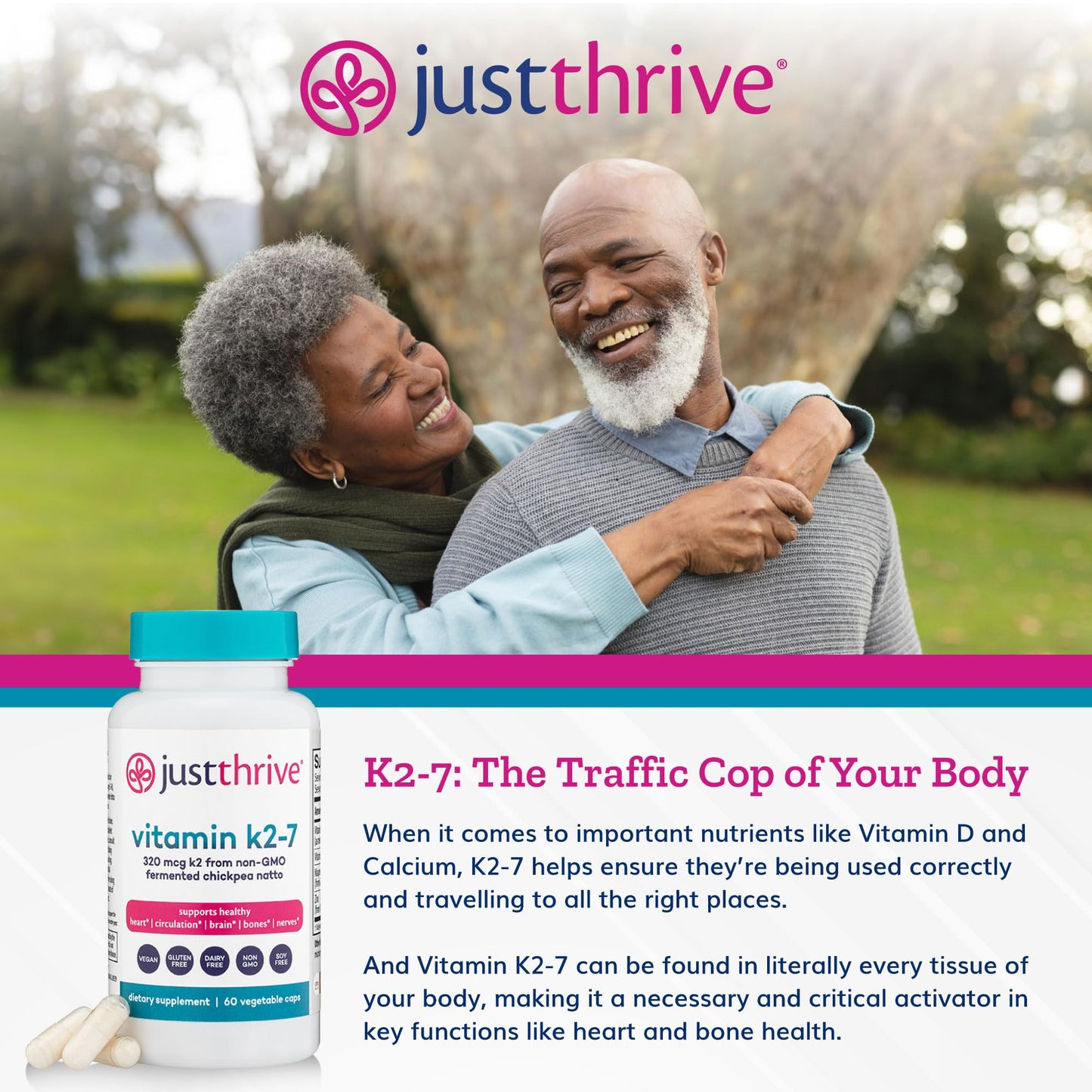 Just Thrive Vitamin K2-7 Supplement for Bone, Brain & Cardiovascular Health Capsule 60 Count