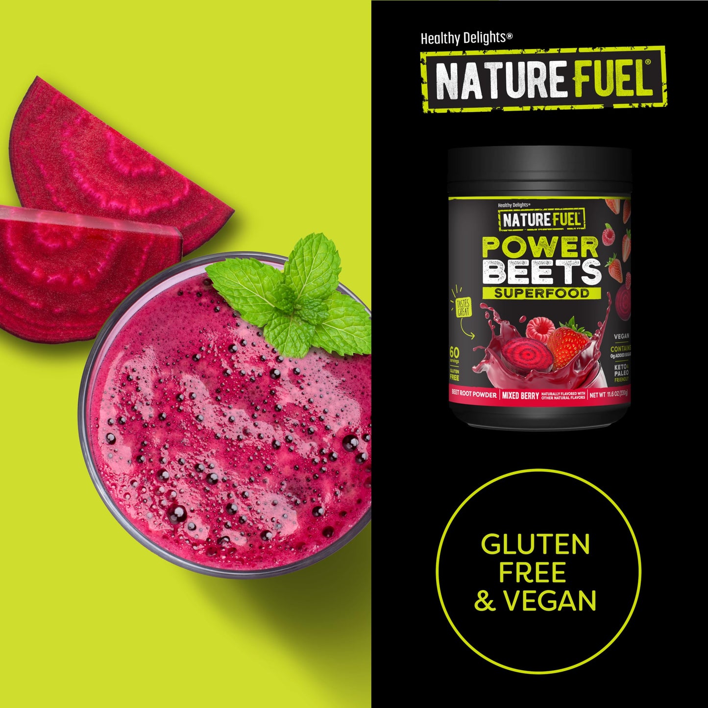 Healthy Delights Nature Fuel Power Beets Powder and Berberine Capsules, 60 Count