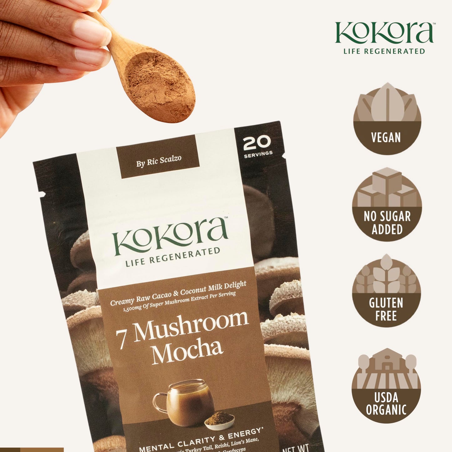 kokora 7 Mushroom Mocha Powder, 20 Servings