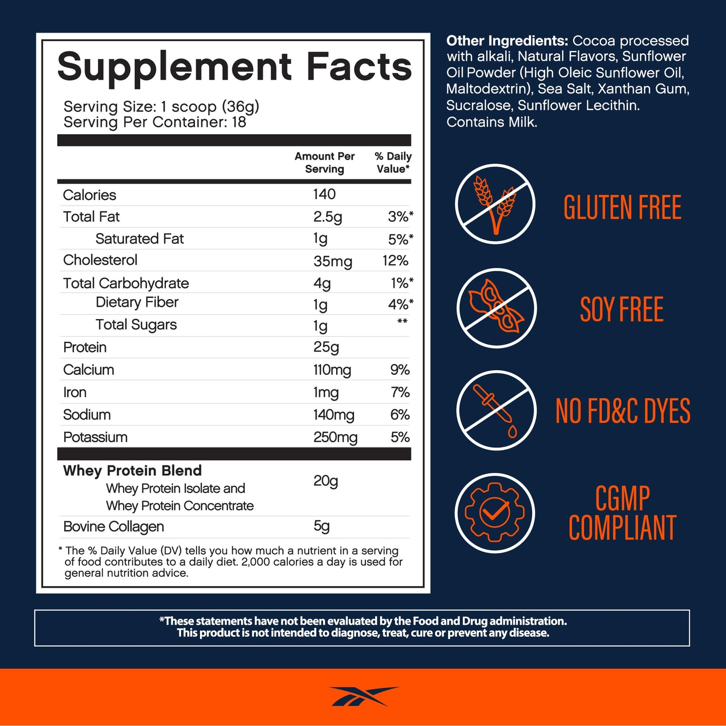 Reebok Whey Protein Powder + Collagen Peptides, 1.4 lb