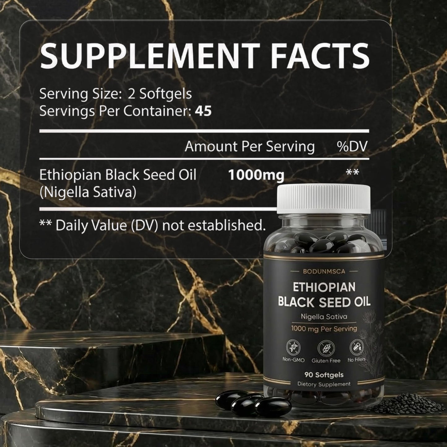 BODUNMSCA Ethiopian Black Seed Oil Softgels, 90 Count