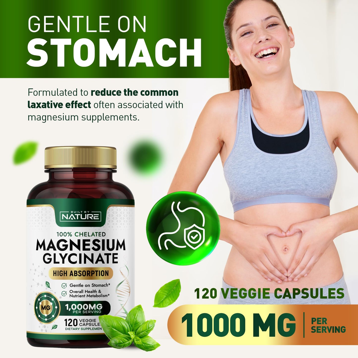 Built by Nature Magnesium Glycinate 1000mg High Absorption Magnesium Supplement – 100% Chelated, Gentle on Stomach – Muscle, Heart, Bone & Relaxation Support, Non-GMO, Vegan, 120 Capsules