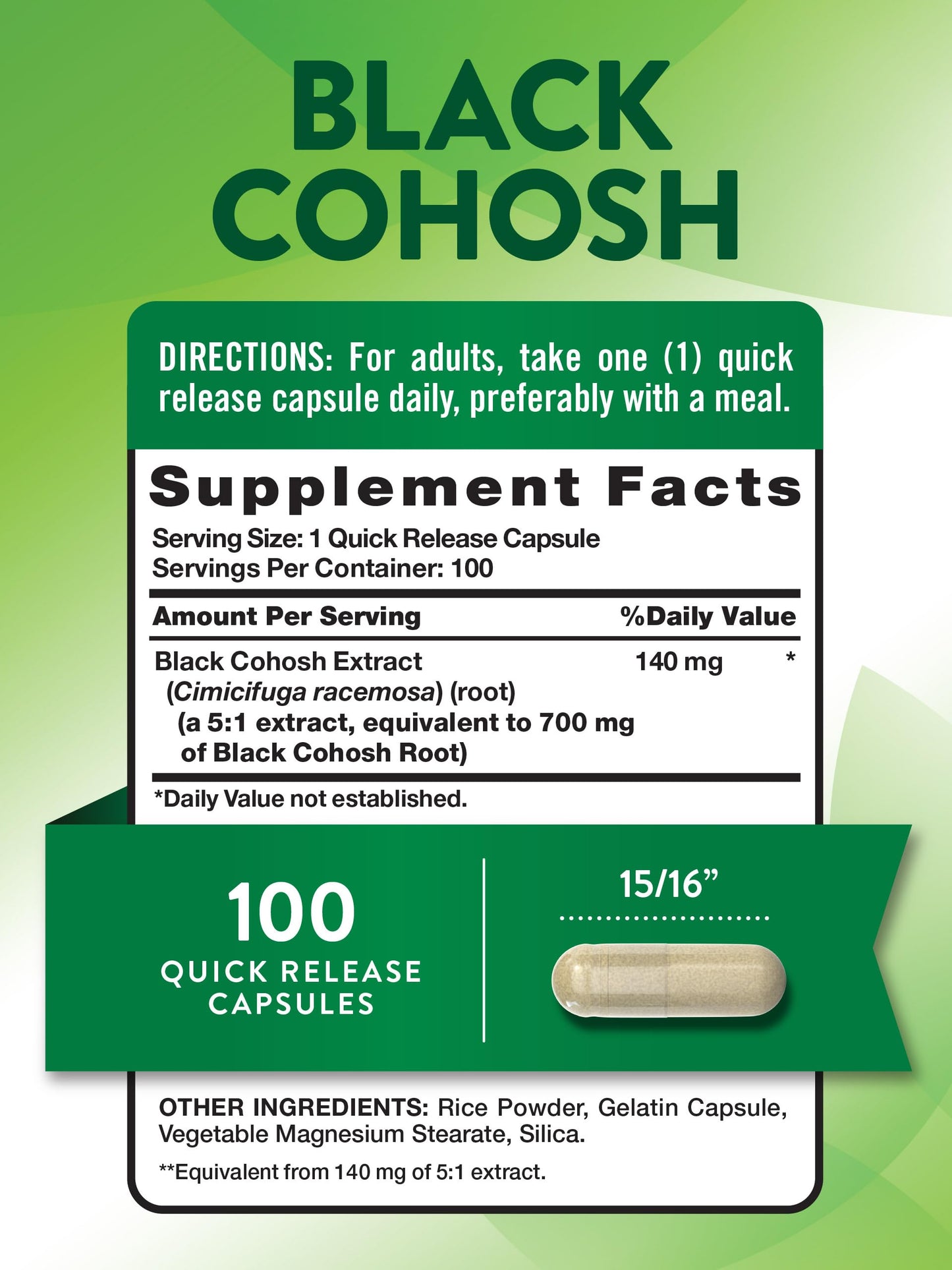 Nature's Truth Black Cohosh Root Extract Capsules, 100 Count