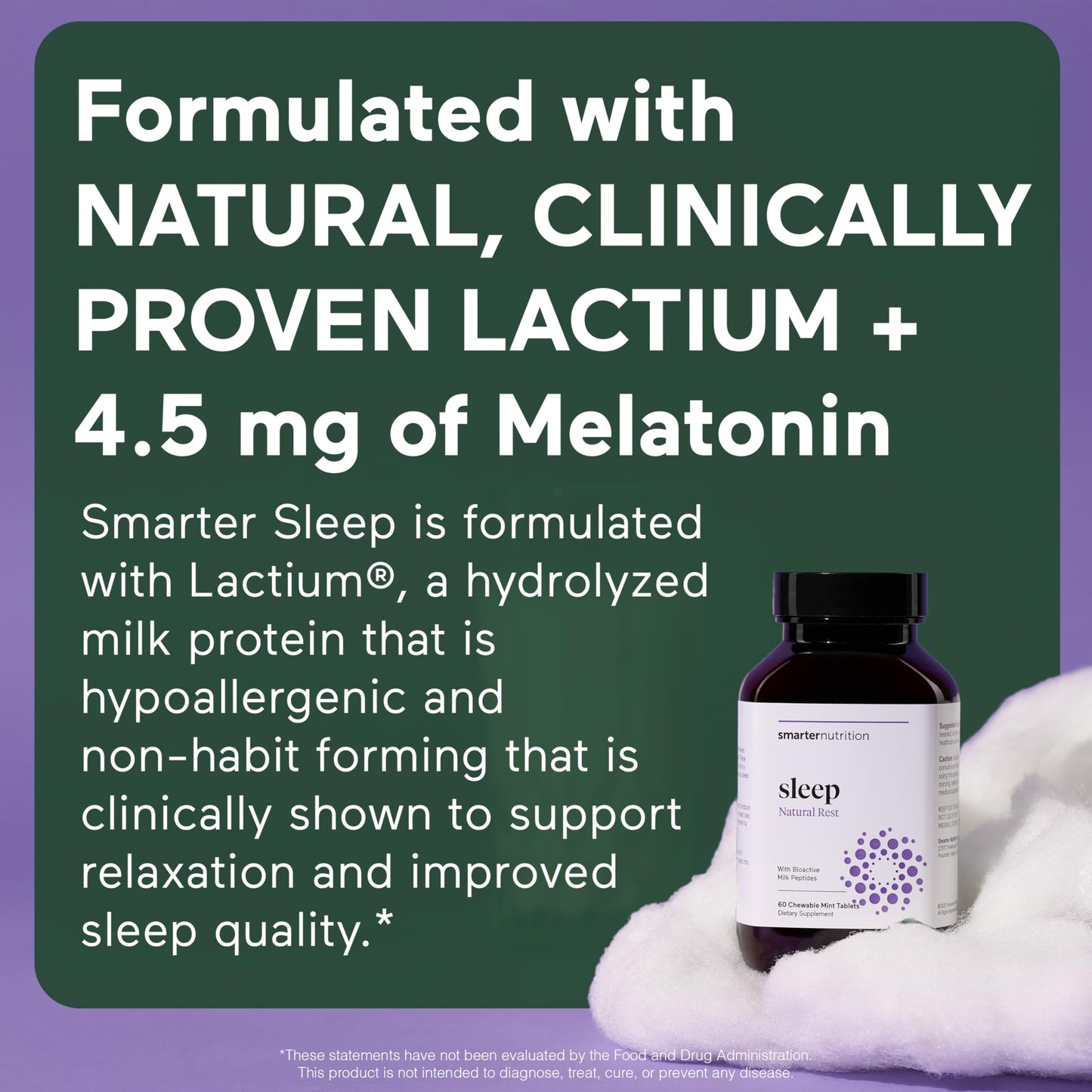 SMARTERNUTRITION Smarter Sleep Melatonin Dissolvable Tablets 4.5 mg + Natural Clinically Proven Lactium for Sleep & Stress Support - Mint Flavor, 60 Tablets
