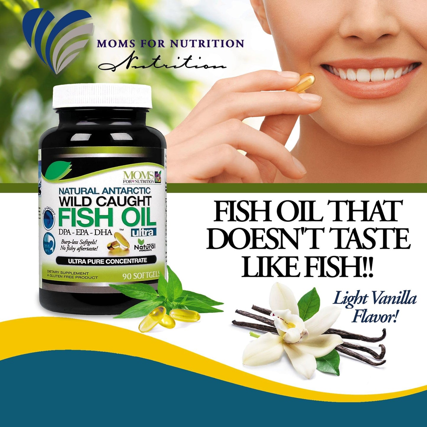 Moms For Nutrition Wild Caught Omega 3 Fish Oil DPA-EPA-DHA 2,900 Milligram Softgel 90 Count