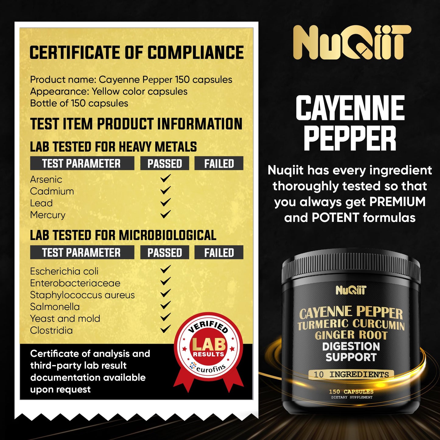 NUQIIT Cayenne Pepper Capsules with Turmeric Curcumin Root, Ginger Root, Berberine HCl & More, 150 Capsules