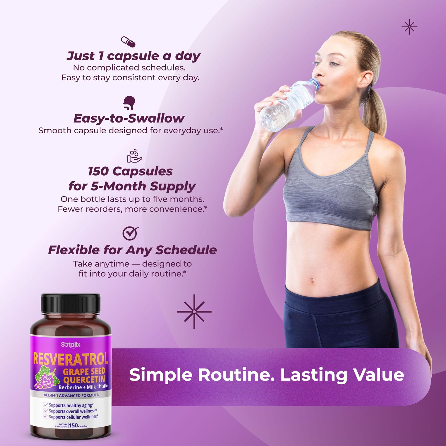 SOTALIX SUPPLEMENT Resveratrol with Grape Seed + Quercetin Berberine + Milk Thistle, 150 Capsules