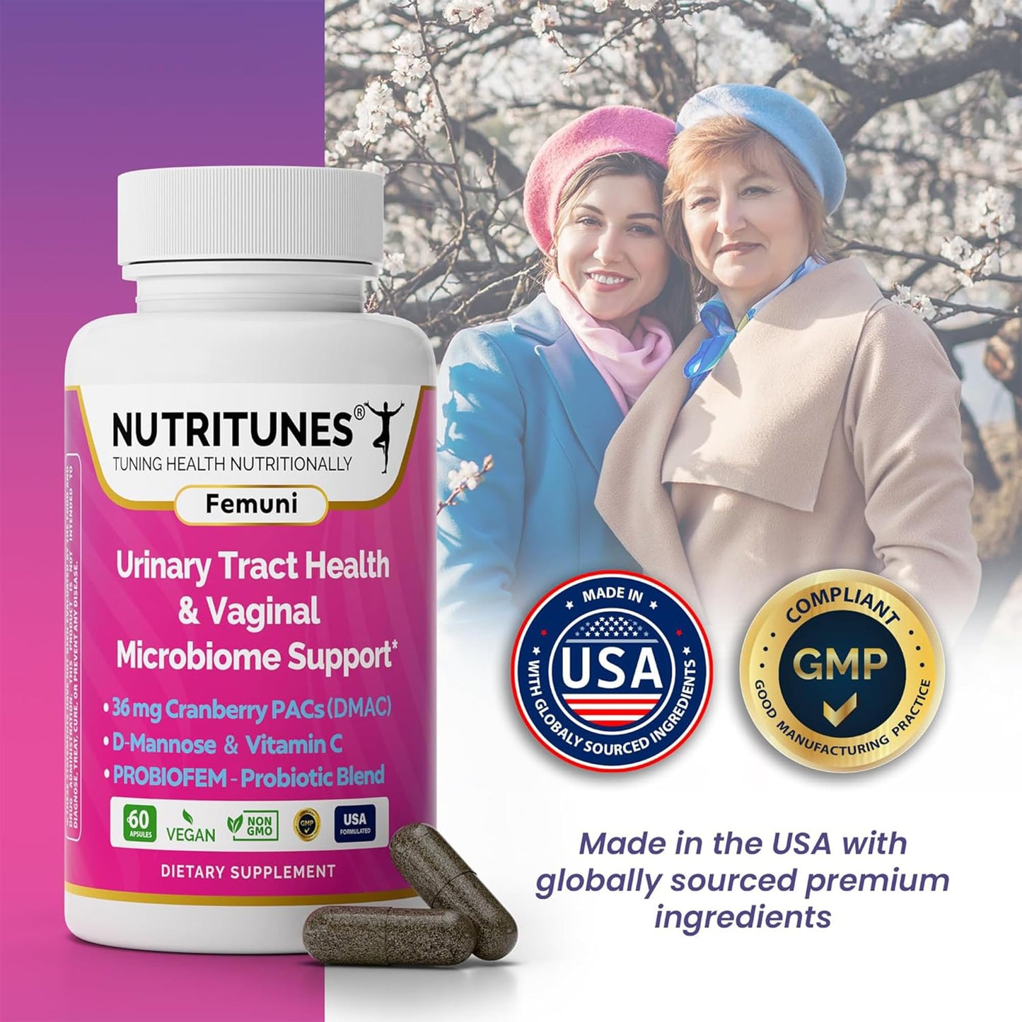 Nutritunes Femuni UTH Urinary Tract Health Supplement for Women, 60 Capsules