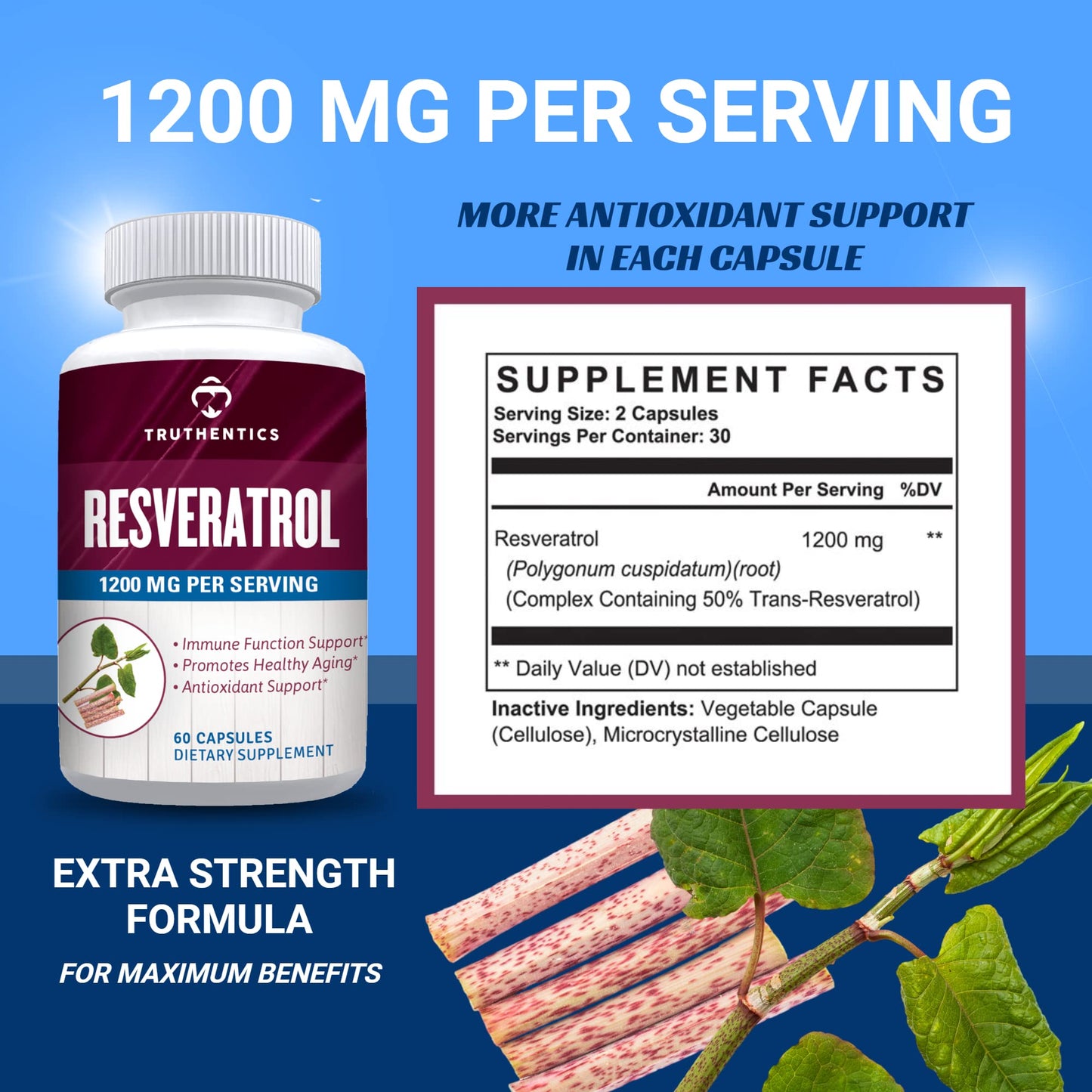 TRUTHENTICS Resveratrol Supplement 60 Capsules