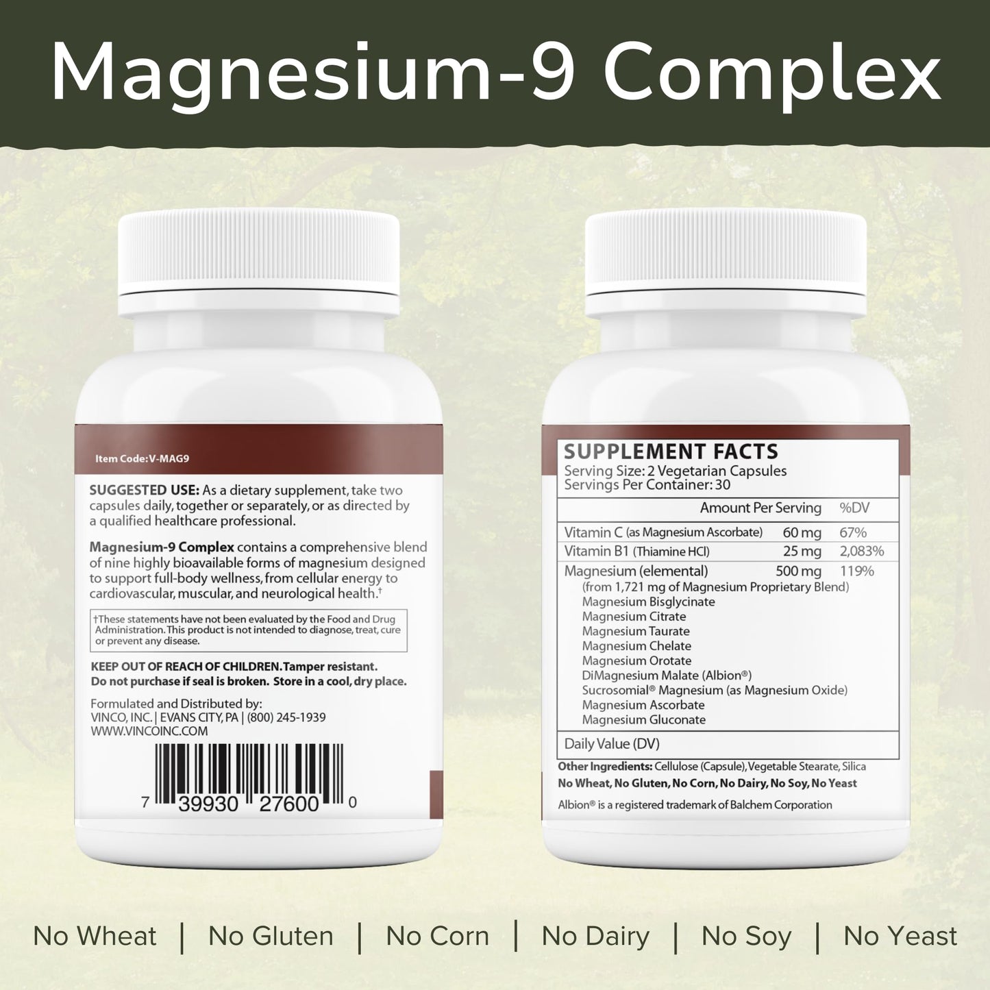 Vinco Magnesium-9 Complex Advanced Muscle Support Daily Supplement Capsules, 60 Count