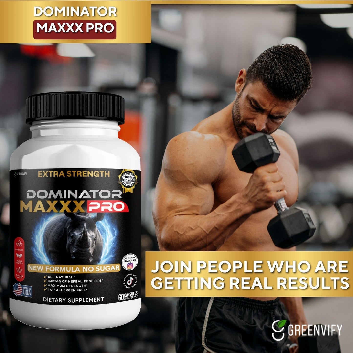 GREENVIFY Dominator MAXXX PRO Dietary Supplement Organic Maca Root Blend Capsule, 60 Count