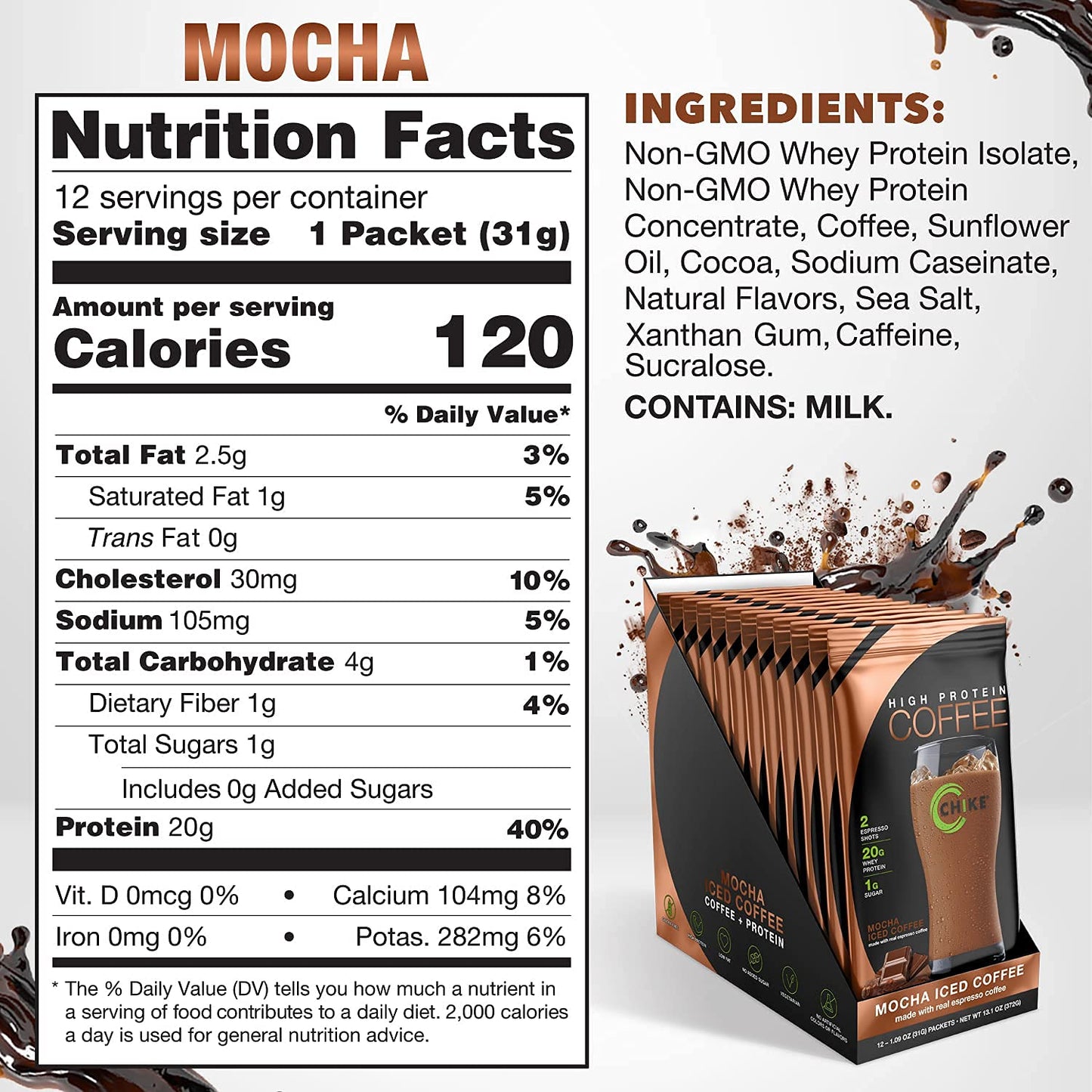 CHIKE High Protein Iced Coffee Powder 13.92 Ounce