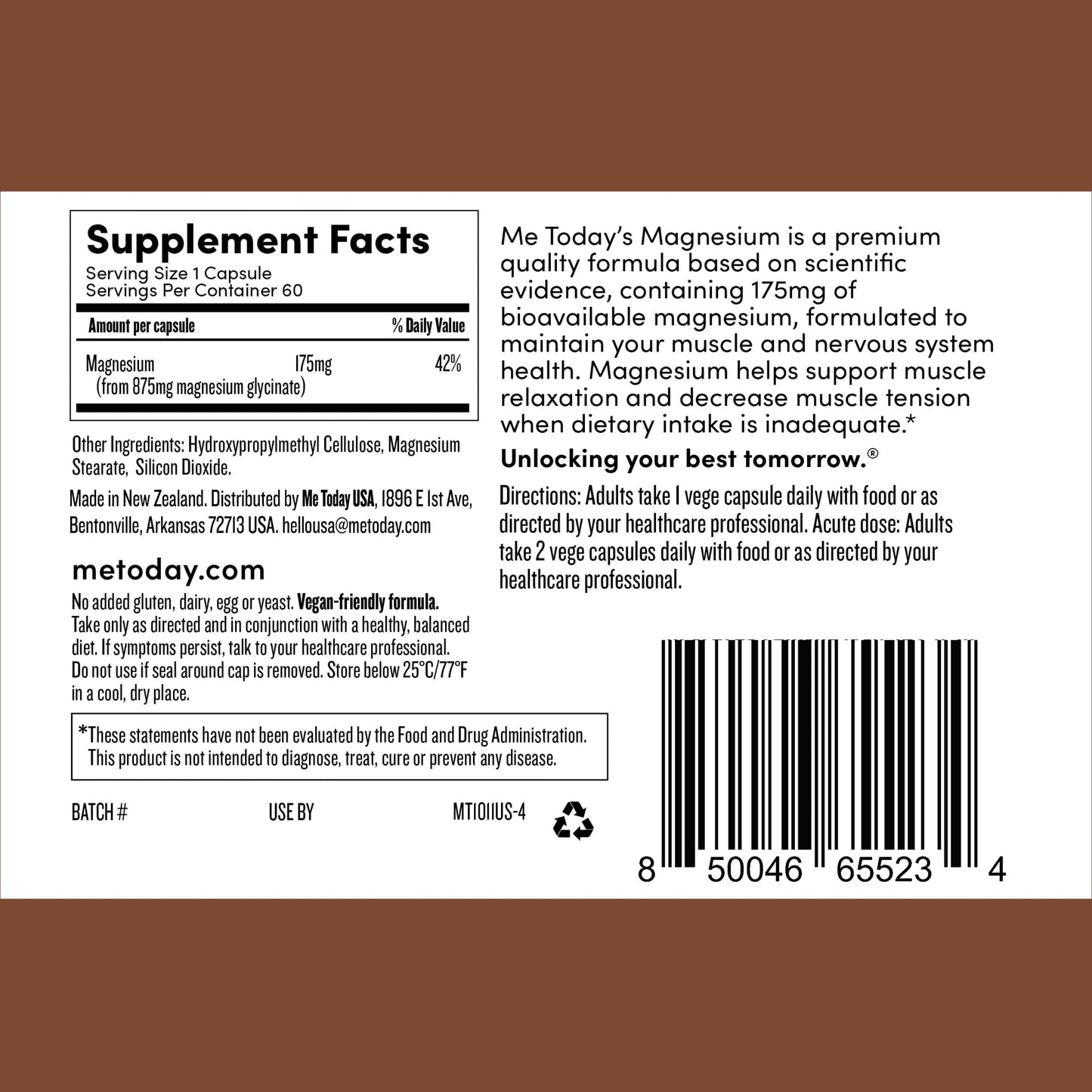 Me Today Magnesium Glycinate Supplement Capsule 60 Capsules