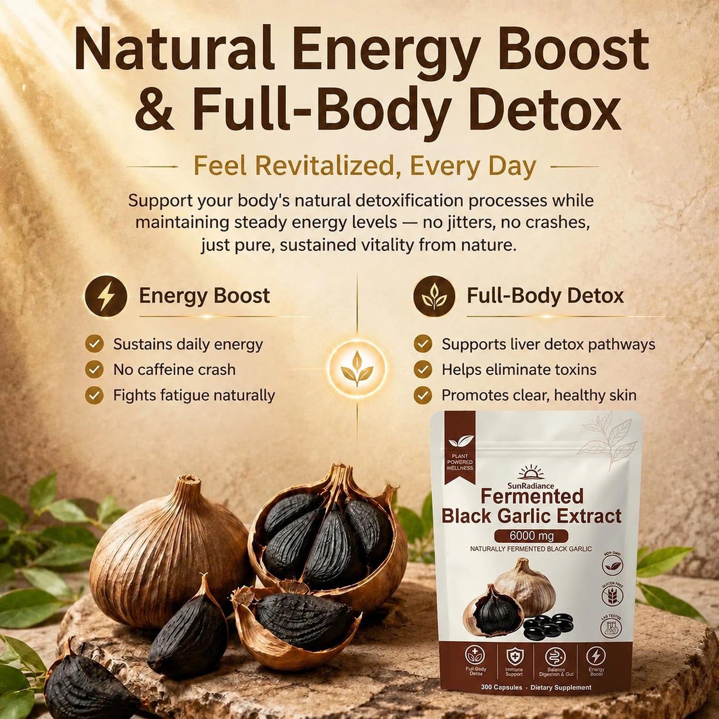 Sun Radiance Black Garlic Extract Aged Garlic Supplement Softgels, 300