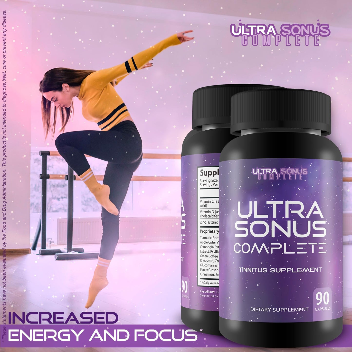 Ultra Sonus Complete Tinnitus Supplement Garlic Turmeric Vitamin C Max Formula Capsule 1 Count