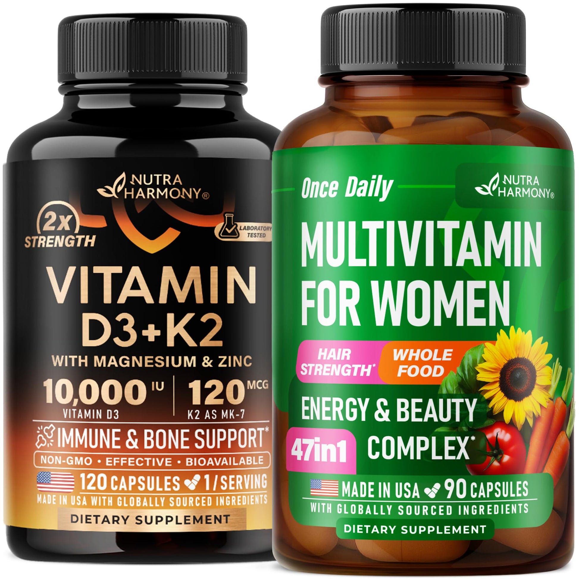 NUTRAHARMONY Vitamin D3 K2 & Multivitamins for Women, 210 Capsules