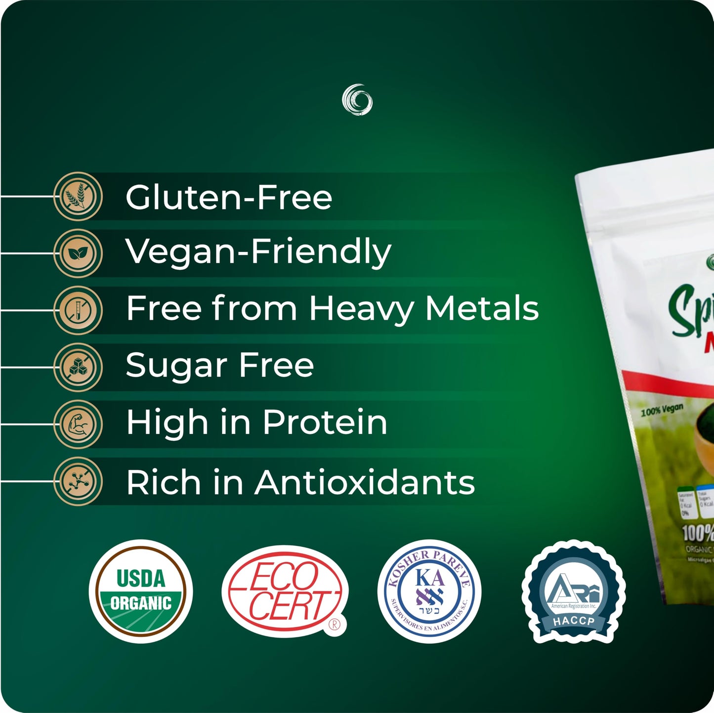SpirulinaMater USDA Organic Spirulina Powder 10 oz