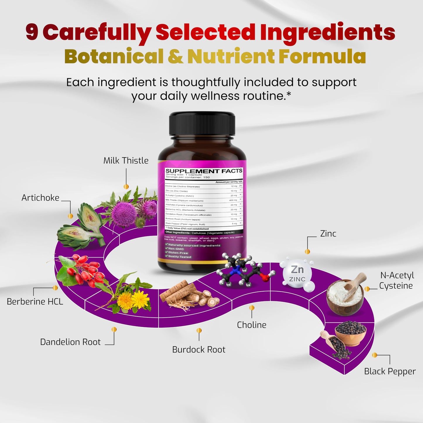 VEGATOT Organic Milk Thistle Complex 9 in 1 Formula Capsules, 150 Count