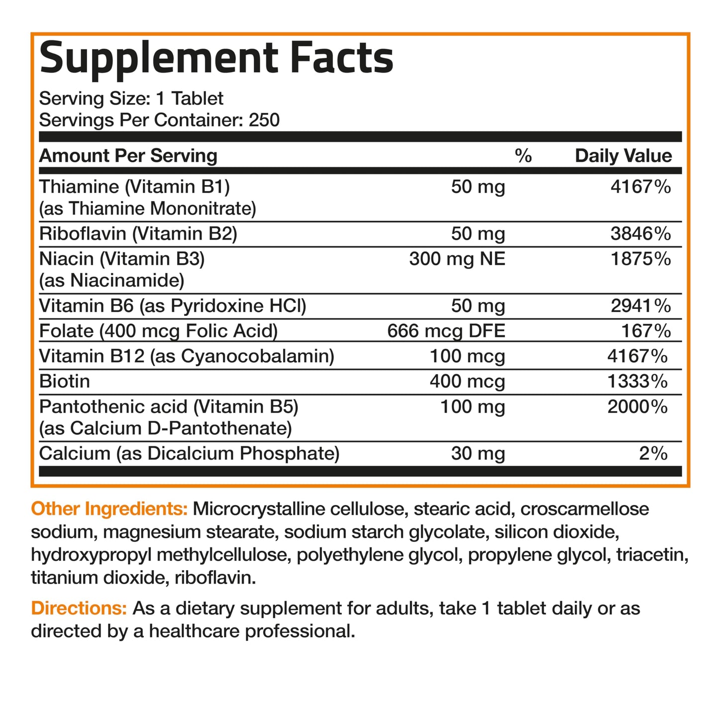 Bronson Vitamin B Complex Tablets, 250 Tablets