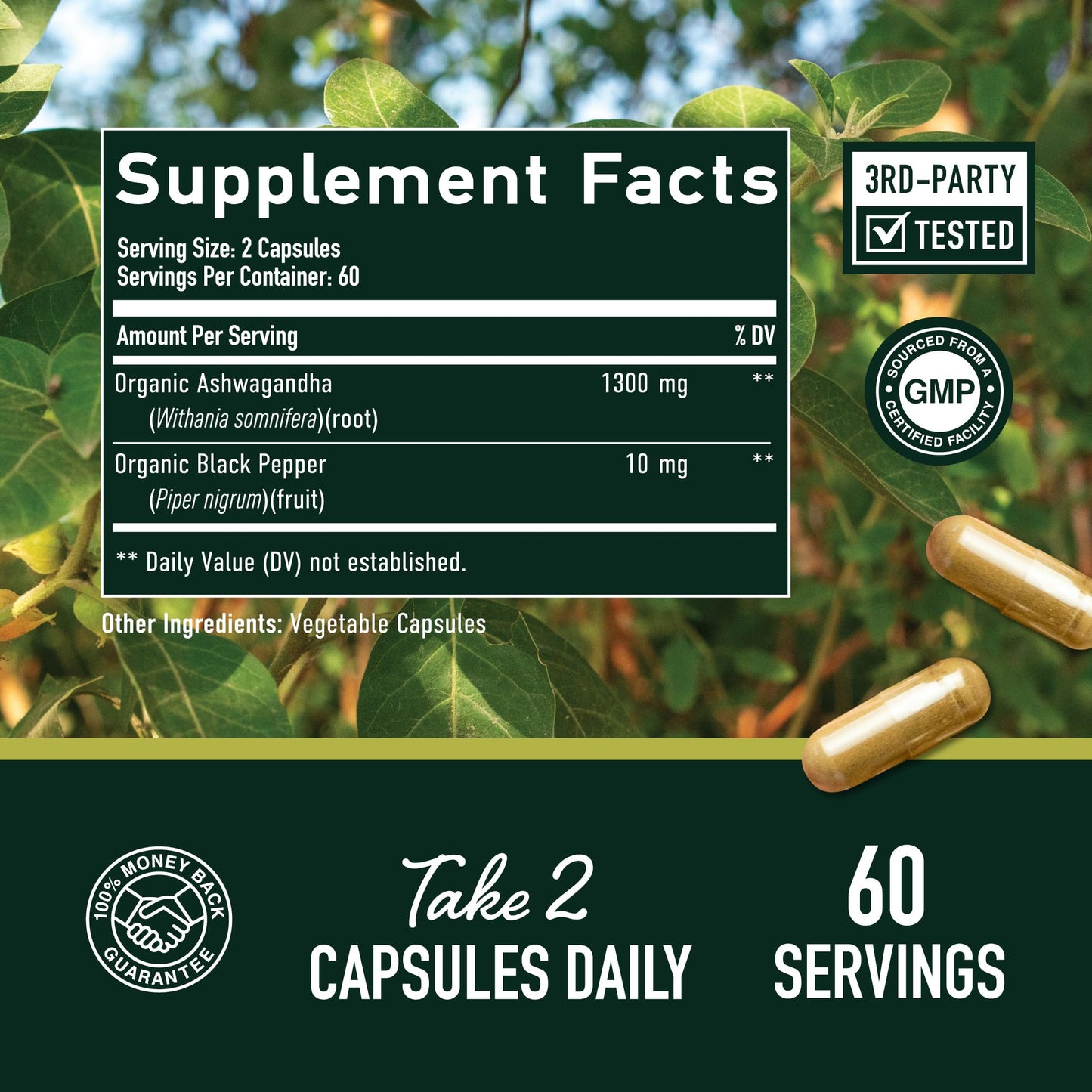 SMNutrition Ashwagandha Supplement 1300mg, Stress Resistance & Energy, High Absorption Capsule, 120 Capsules