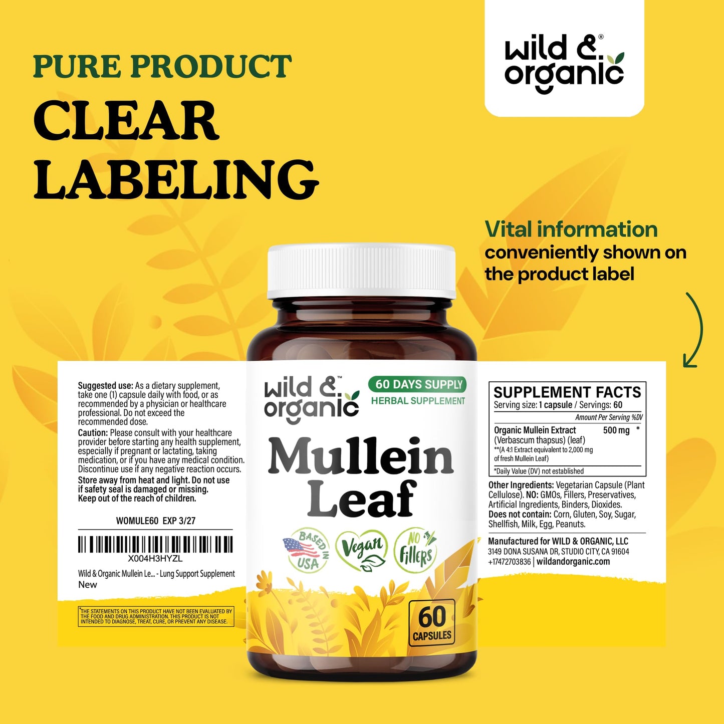 Wild & Organic Mullein Leaf Extract 60 Capsules