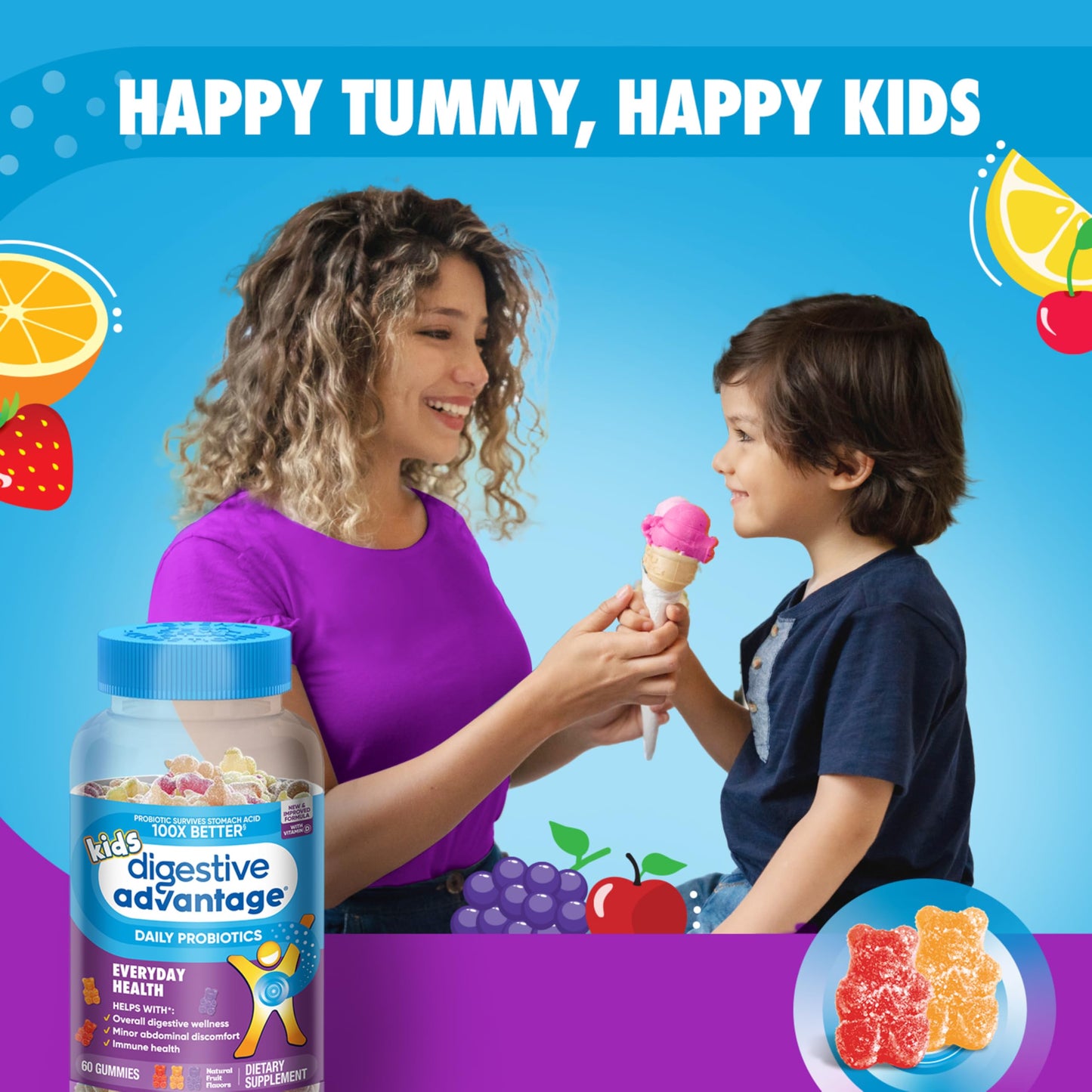 Digestive Advantage Kids Probiotic Gummies for Digestive Health, 60 Count