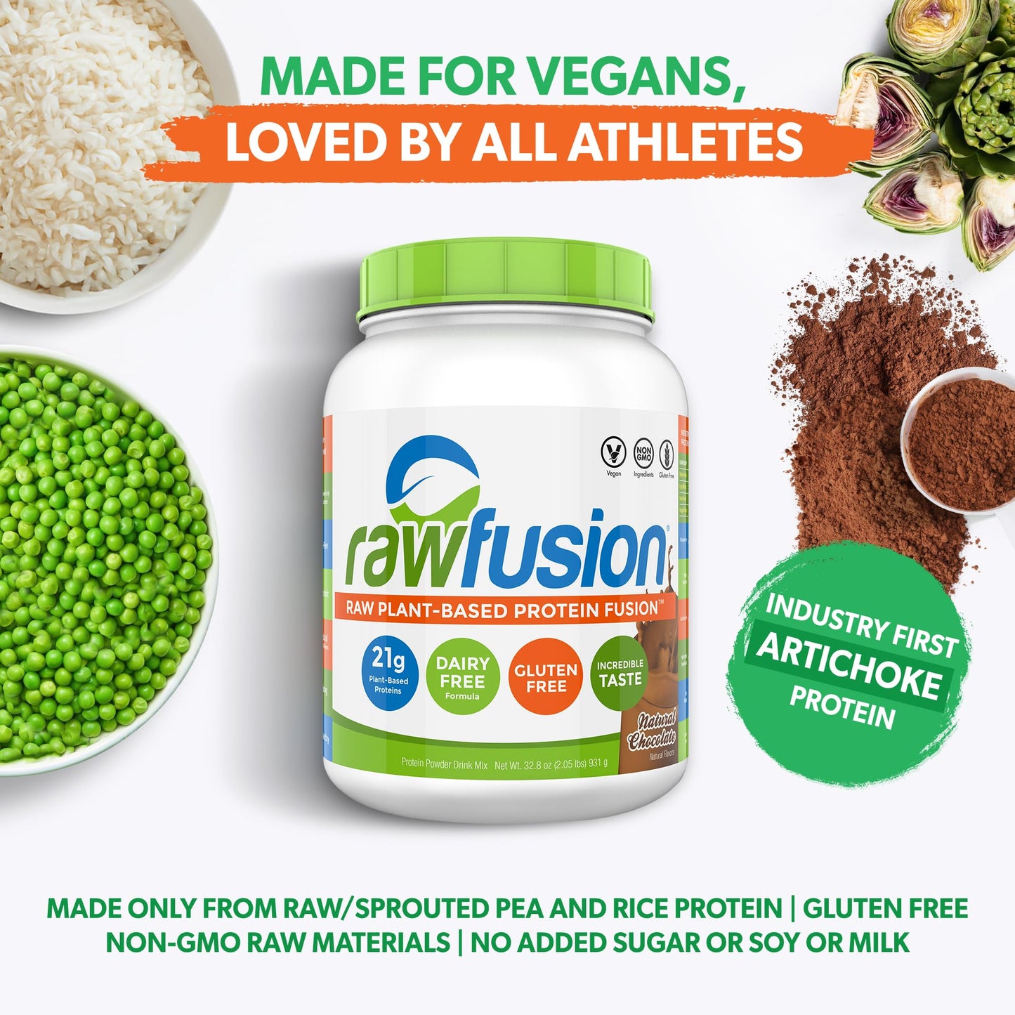 SAN Rawfusion Vegan Protein Powder Natural Chocolate 2-Pound