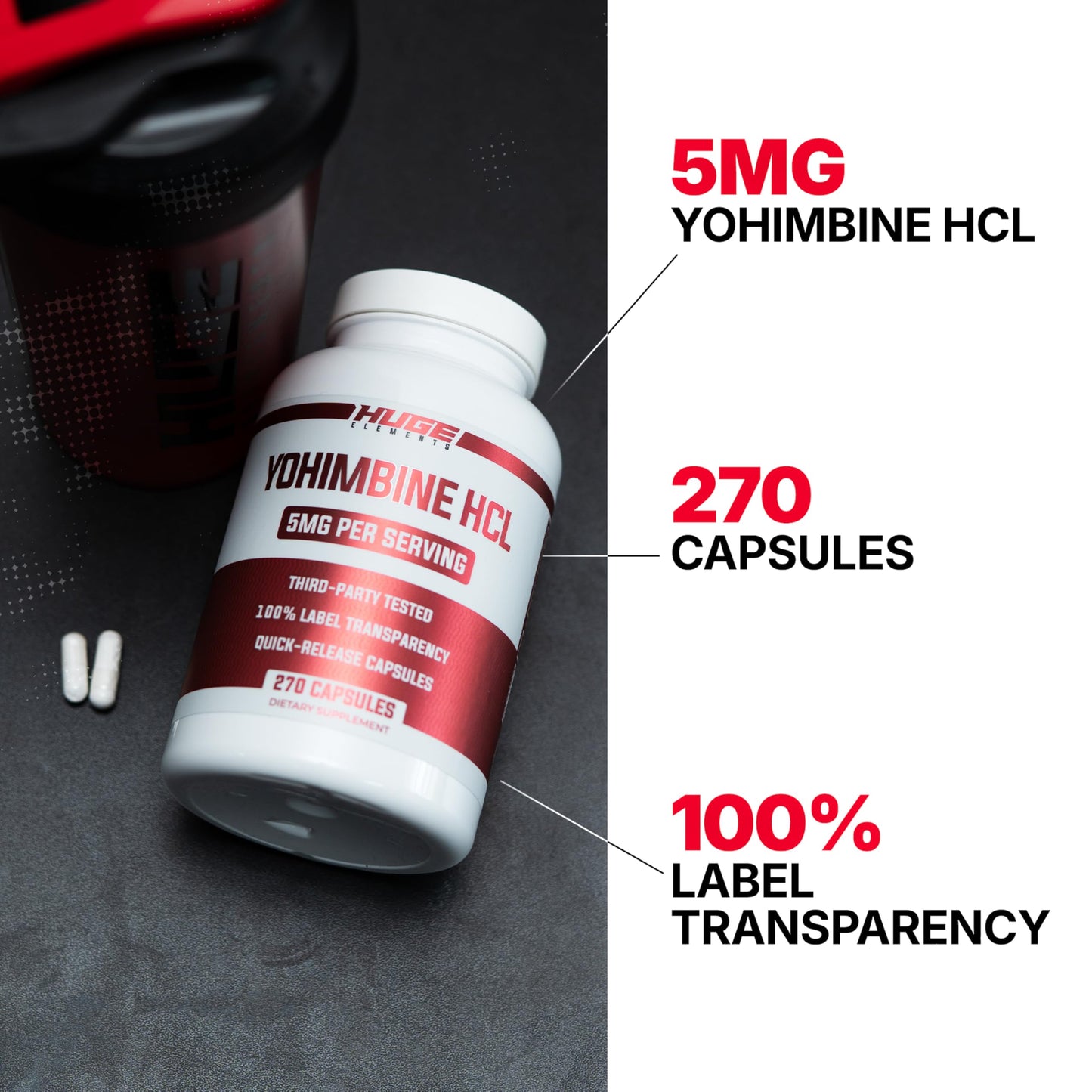 Huge Supplements Yohimbine HCl 5mg Capsule, 270 Veg Capsules