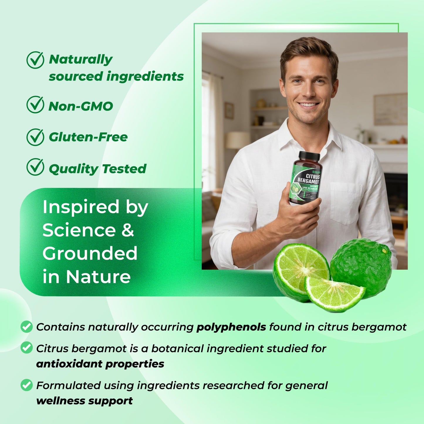 Sotalix Supplement Premium Citrus Bergamot Organic Bergamot Supplement with Niacin, Black Chokeberry, Olive Leaf, Black Pepper - Heart & Circulatory Function Support Capsules 150 Count