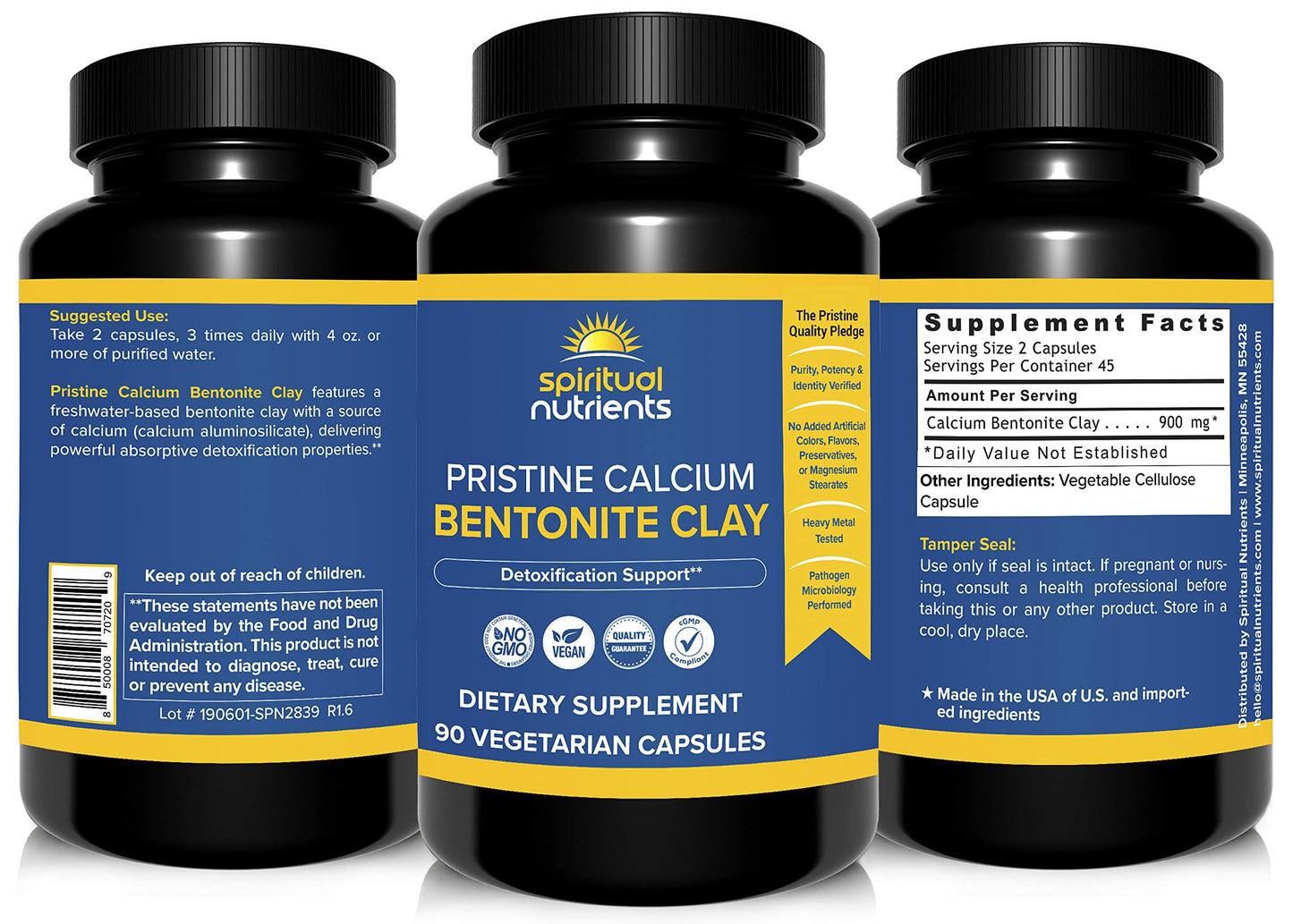 Spiritual Nutrients Pristine Calcium Bentonite Clay Capsules 90 Count