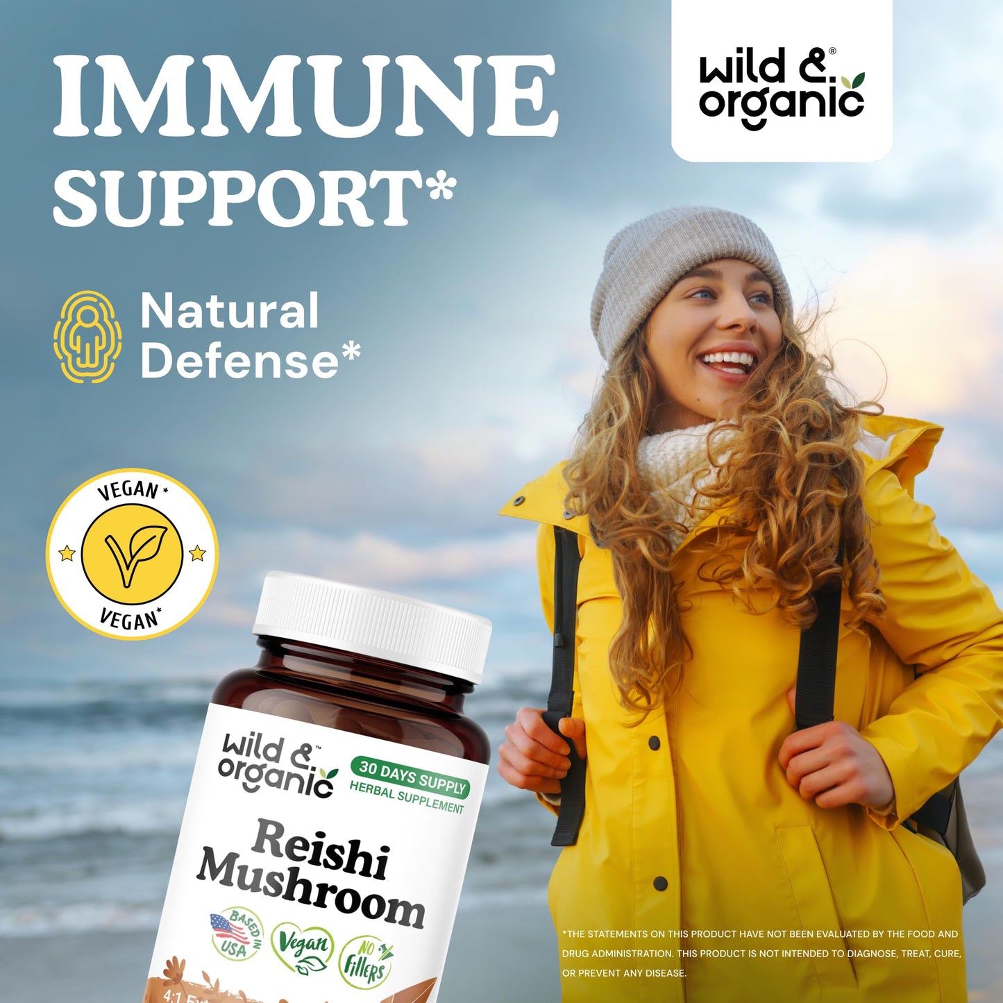 Wild & Organic Reishi Mushroom Capsules 1000 mg, 60 Capsules