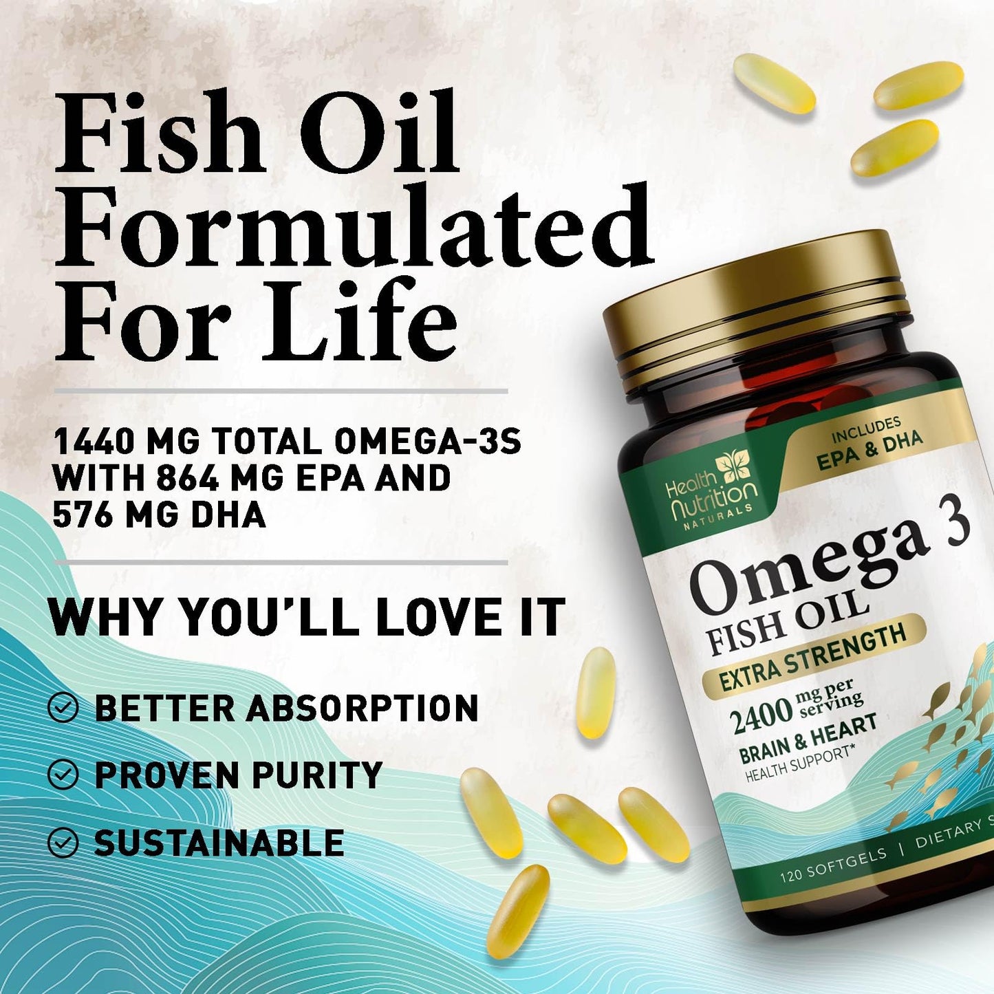 Health Nutrition Naturals Omega-3 Fish Oil Softgels 120