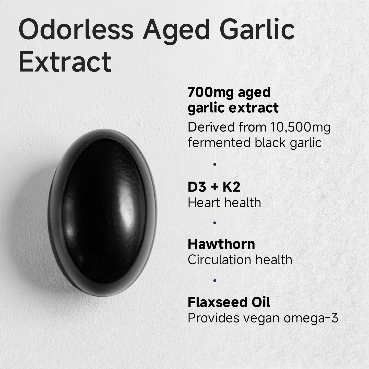 Alliwise Aged Black Garlic Extract 700mg with Vitamin D3 & K2 Softgels, 150 Count