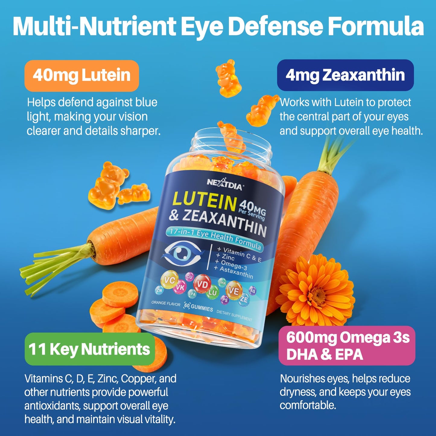 Nextdia Lutein and Zeaxanthin Supplement Gummy 120 Count