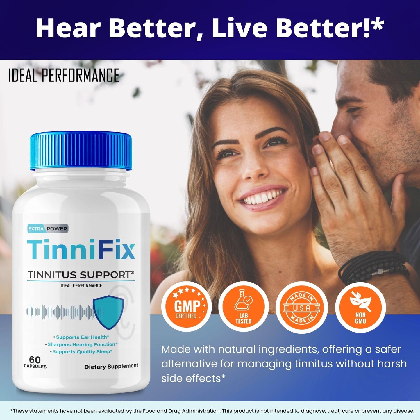 IDEAL PERFORMANCE Tinnifix Tinnitus Relief for Ringing Ears Capsules, 60 Count