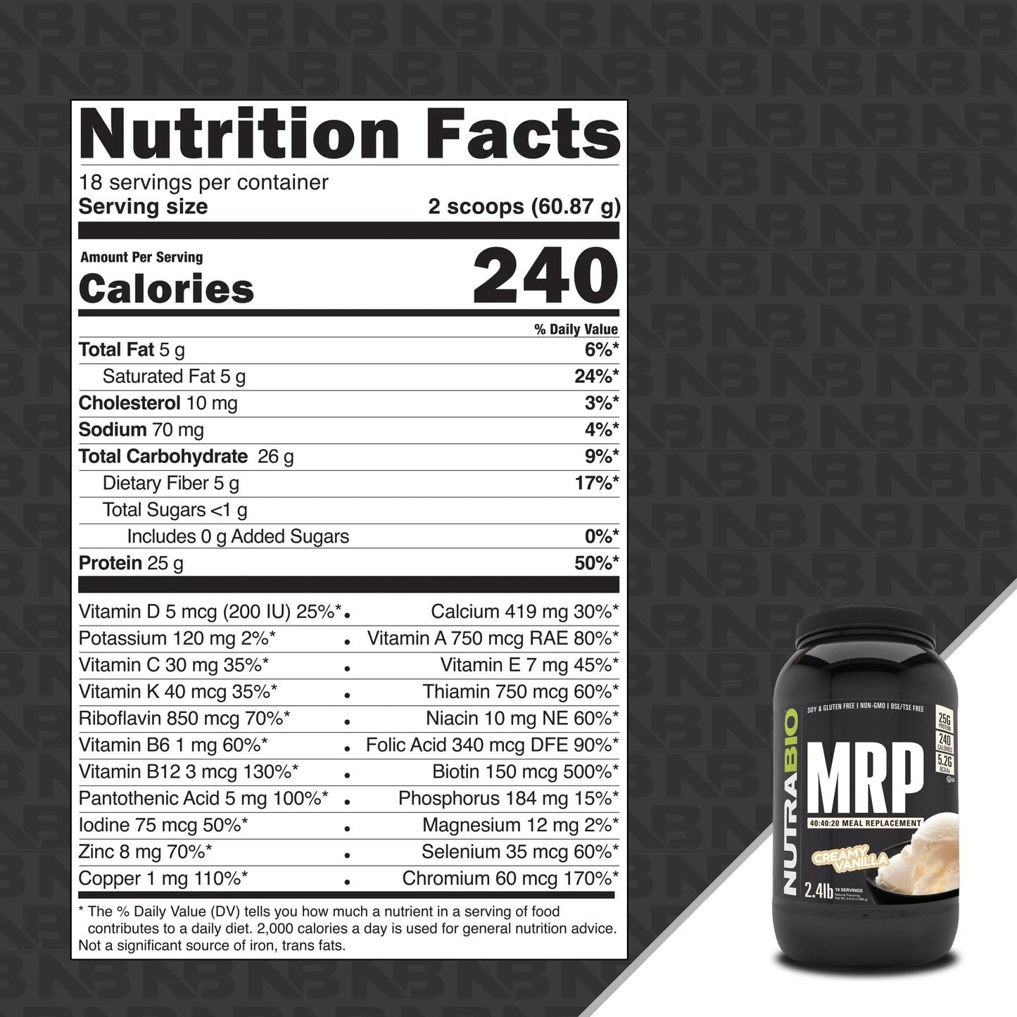 NutraBio MRP Complete Meal Replacement Protein Powder, 38.4 oz