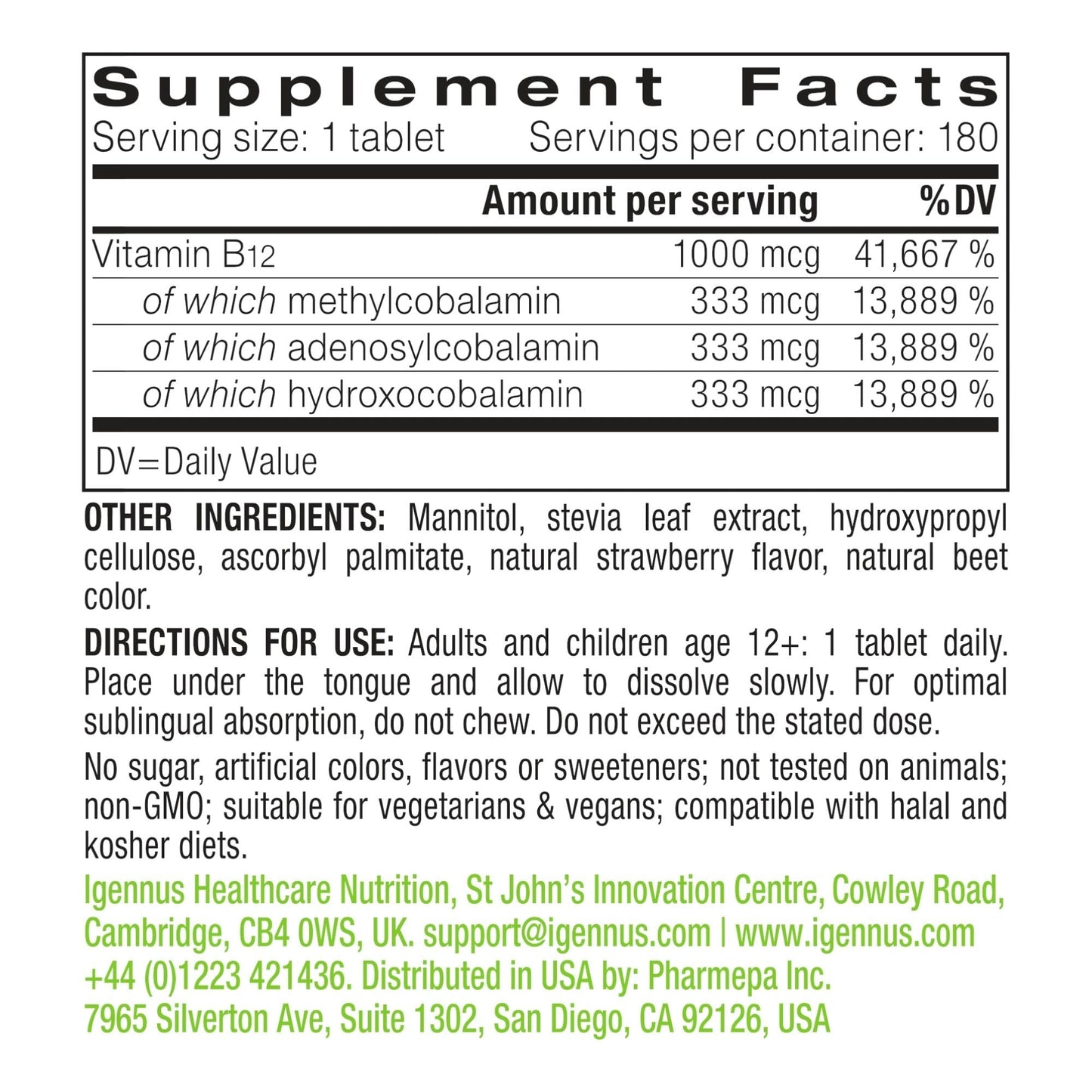 Igennus Healthcare Nutrition Vitamin B12 Complex 1000mcg Tablet 180