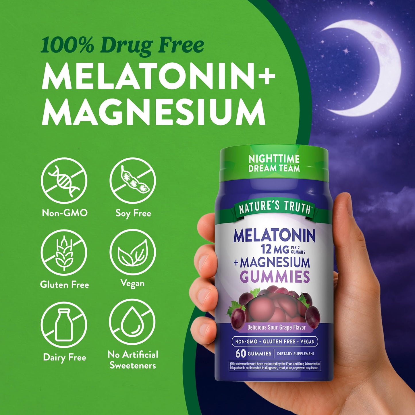 Nature's Truth Melatonin 12mg with Magnesium Gummies, 60 Count