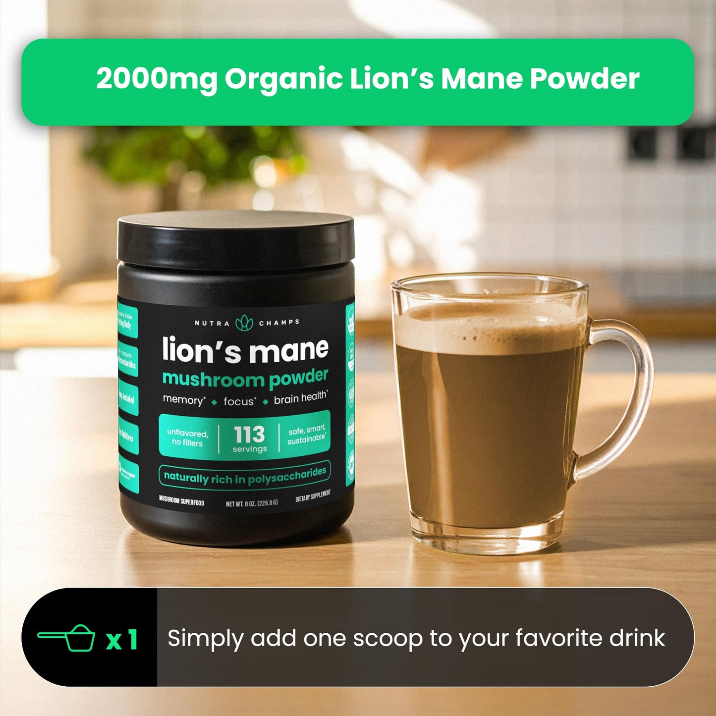NutraChamps Organic Lion's Mane Powder 2000mg 8oz